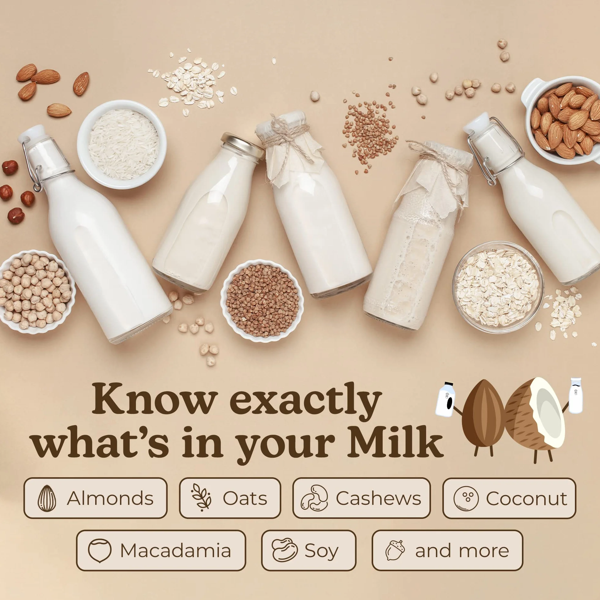 Almond Cow Maszyna do przygotowywania roślinnego mleka, mleko do domowego migdałowego, sojowego, owsianego i kokosowego bilansu