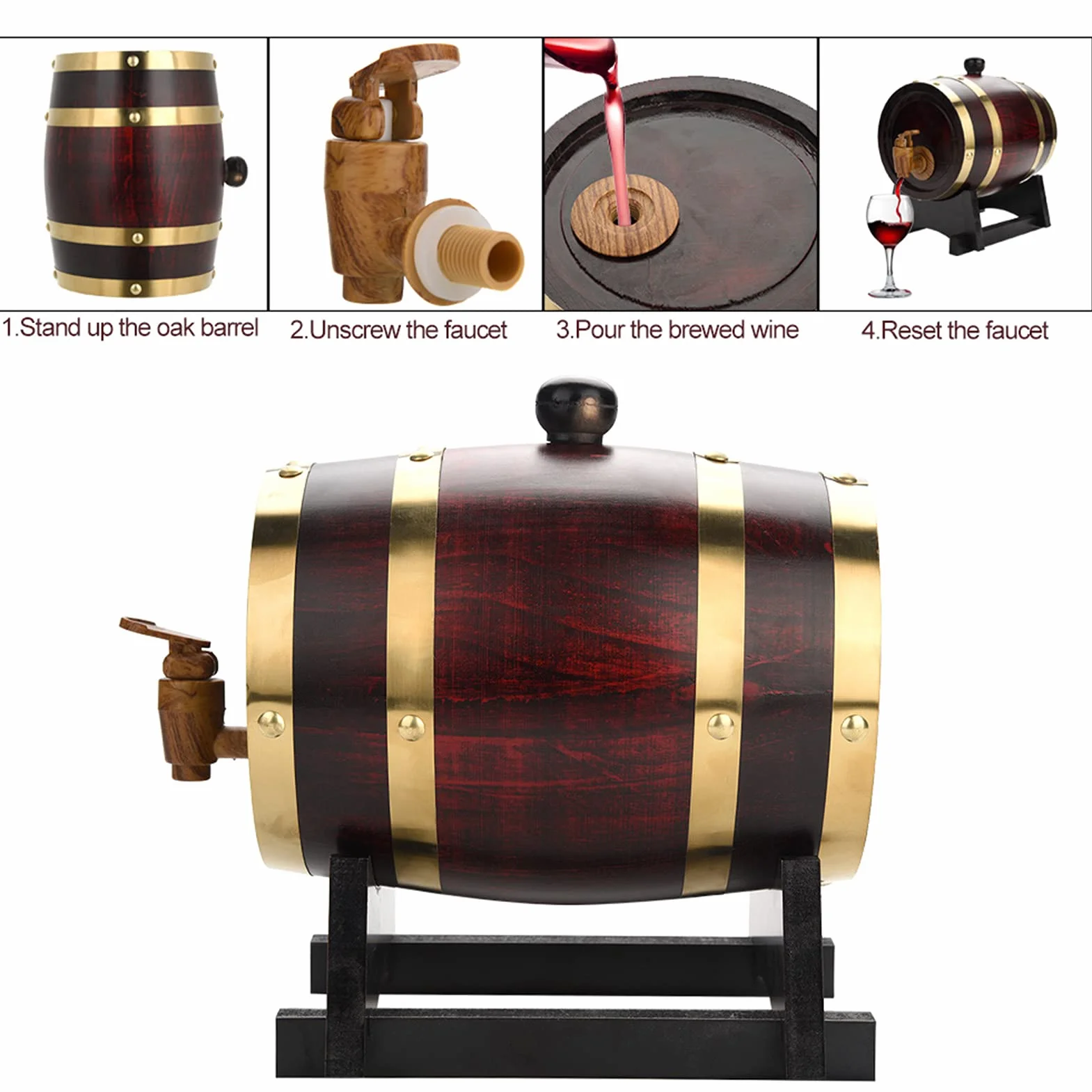 Greensen Dębowa beczka 1,5 l, drewniana beczka w stylu vintage, dozownik wina, spersonalizowana beczka na wino, do whisky, do domu, baru, na imprezę i bankiet, urodzinowy (1,5