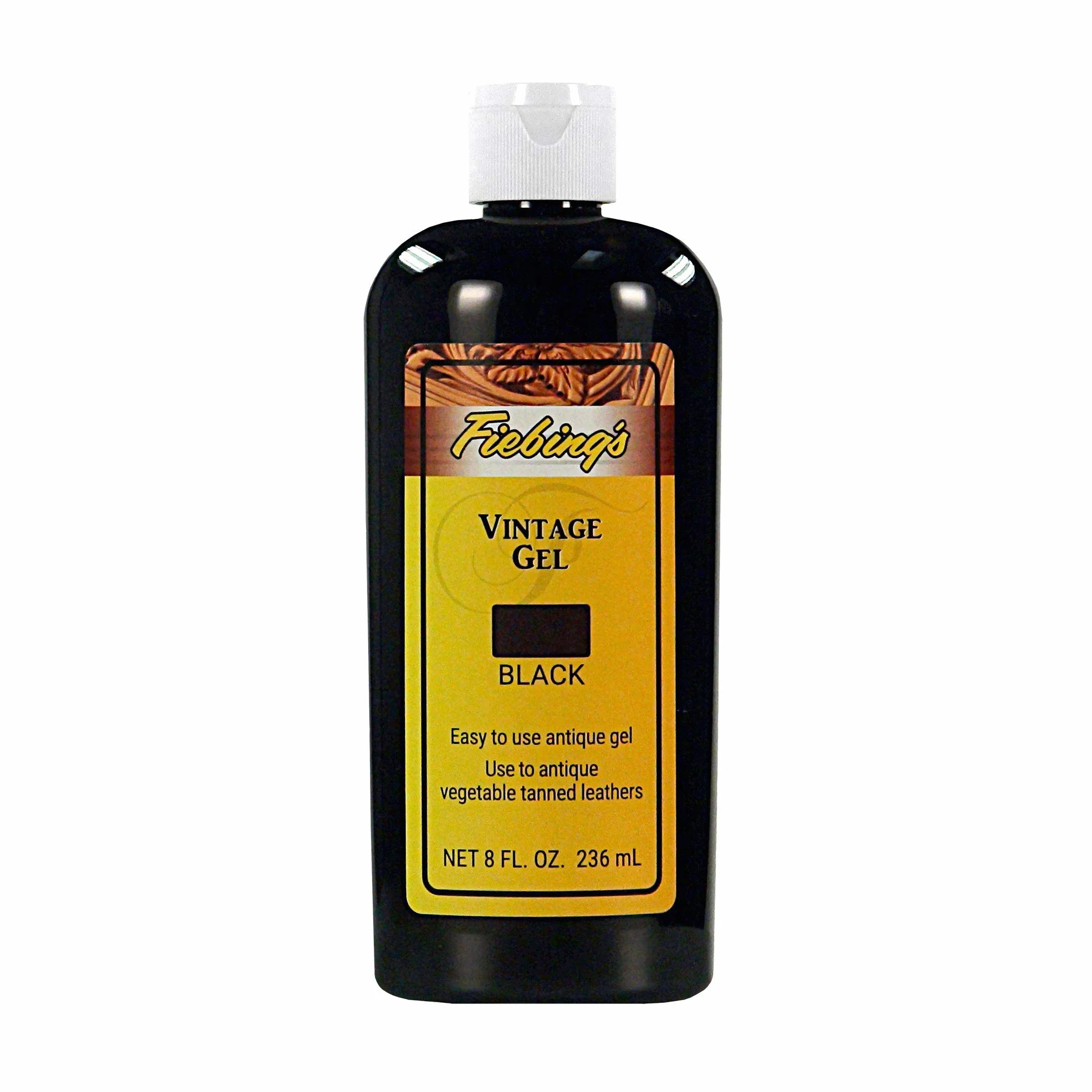 Fiebing's Żel vintage (237 ml, czarny) - Żel antykowy i regenerujący do kontrastowego wykończenia akcentującego na gładkiej i obrobionej skórze buta, portfelu, paska - dwukolorowy efekt podkreśla