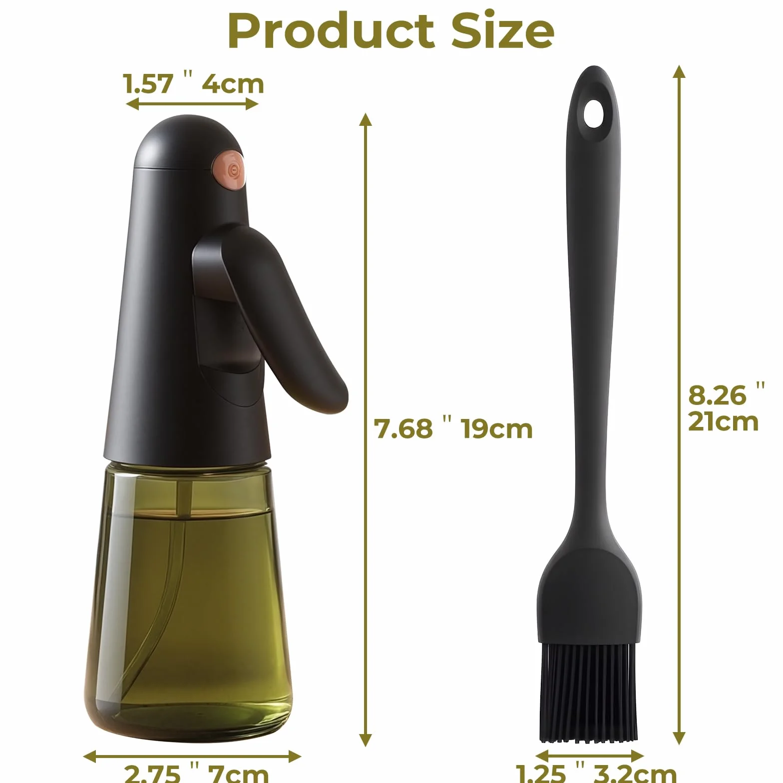 Euqvunn Rozpylacz Oleju do Gotowania 200ml Szklana Butelka Blokująca Światło Antywyciekowy 360° Dozownik Spray z Pędzlem Czarny