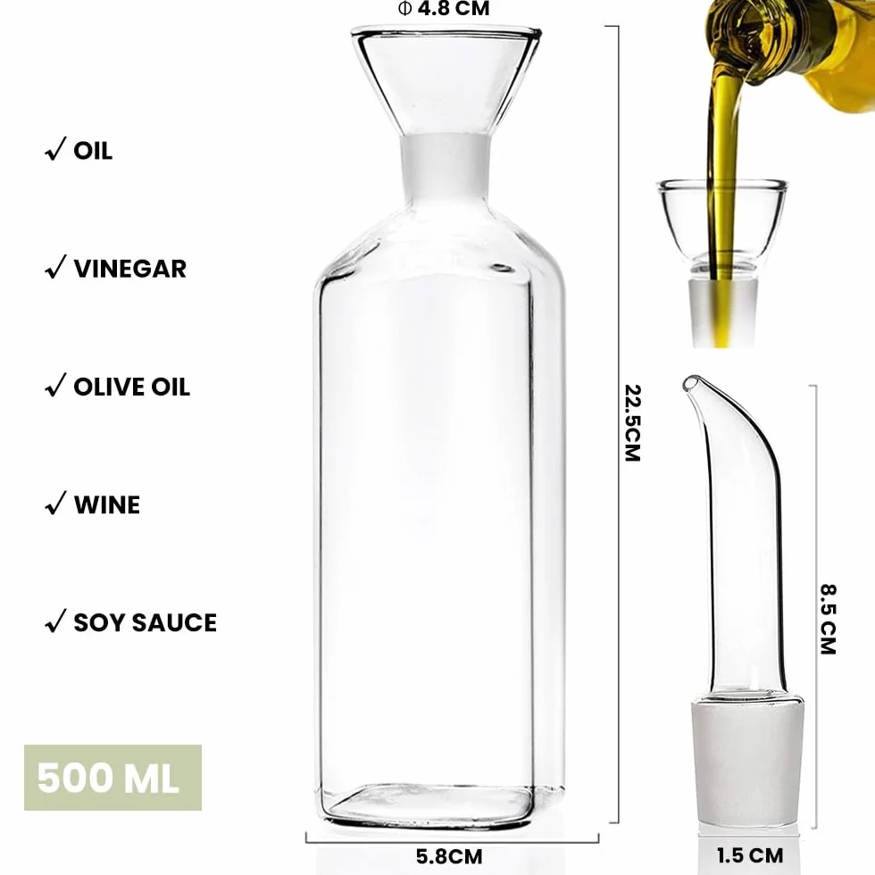Bugucat Butelka na olej, szklana butelka 500 ml (2 szt.), dozownik na ocet i olej, butelki na likier, wódkę, olej, oliwę z oliwek, dozownik z zabezpieczeniem przed wyciekiem, do oleju, sałatek