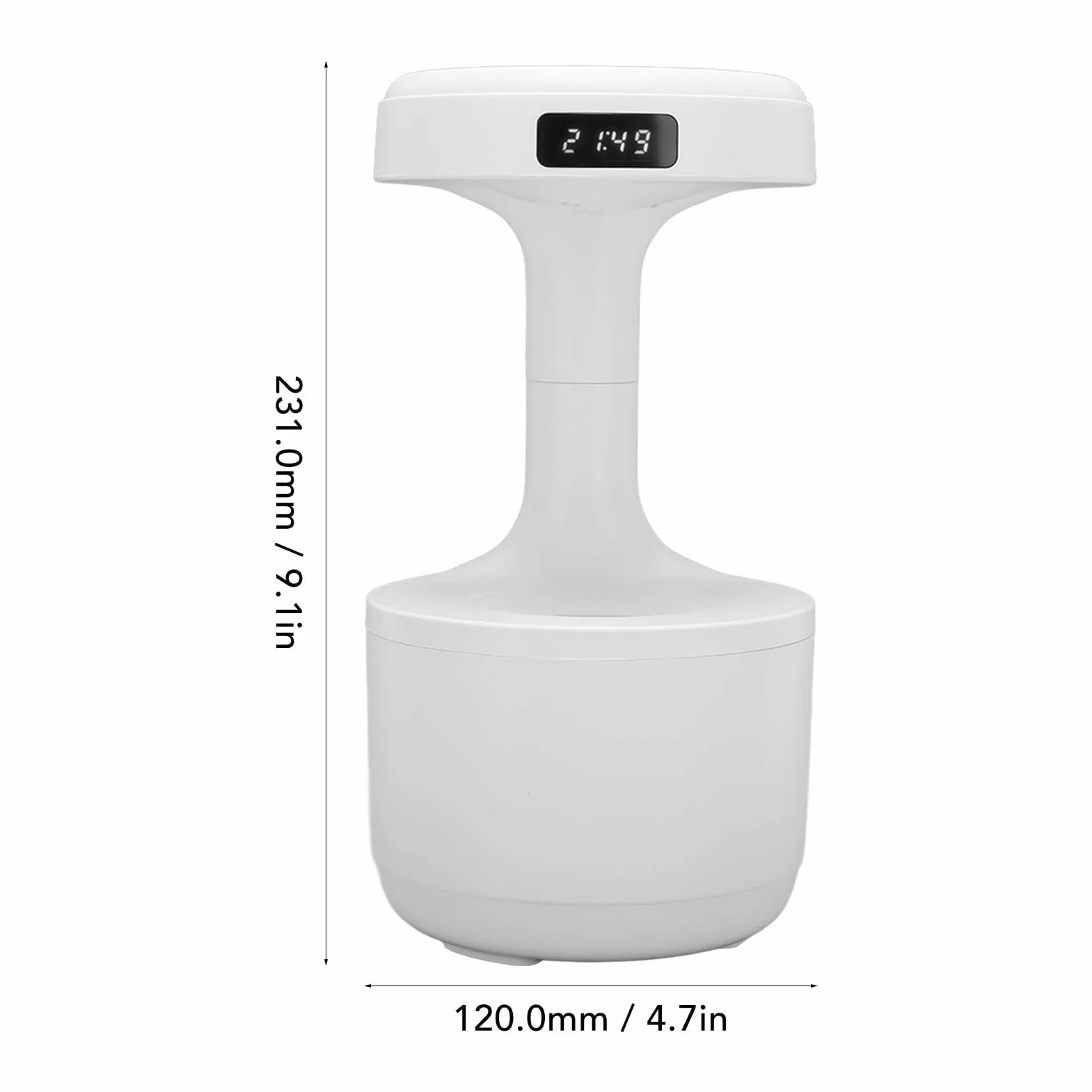 Nawilżacz kropli wody antygrawitacyjny, 800 ml nawilżacz mgły chłodzącej USB z lampką nocną, cichy nawilżacz powietrza z kroplami wody, zegar LED do domu, sypialni, biura (Biały)