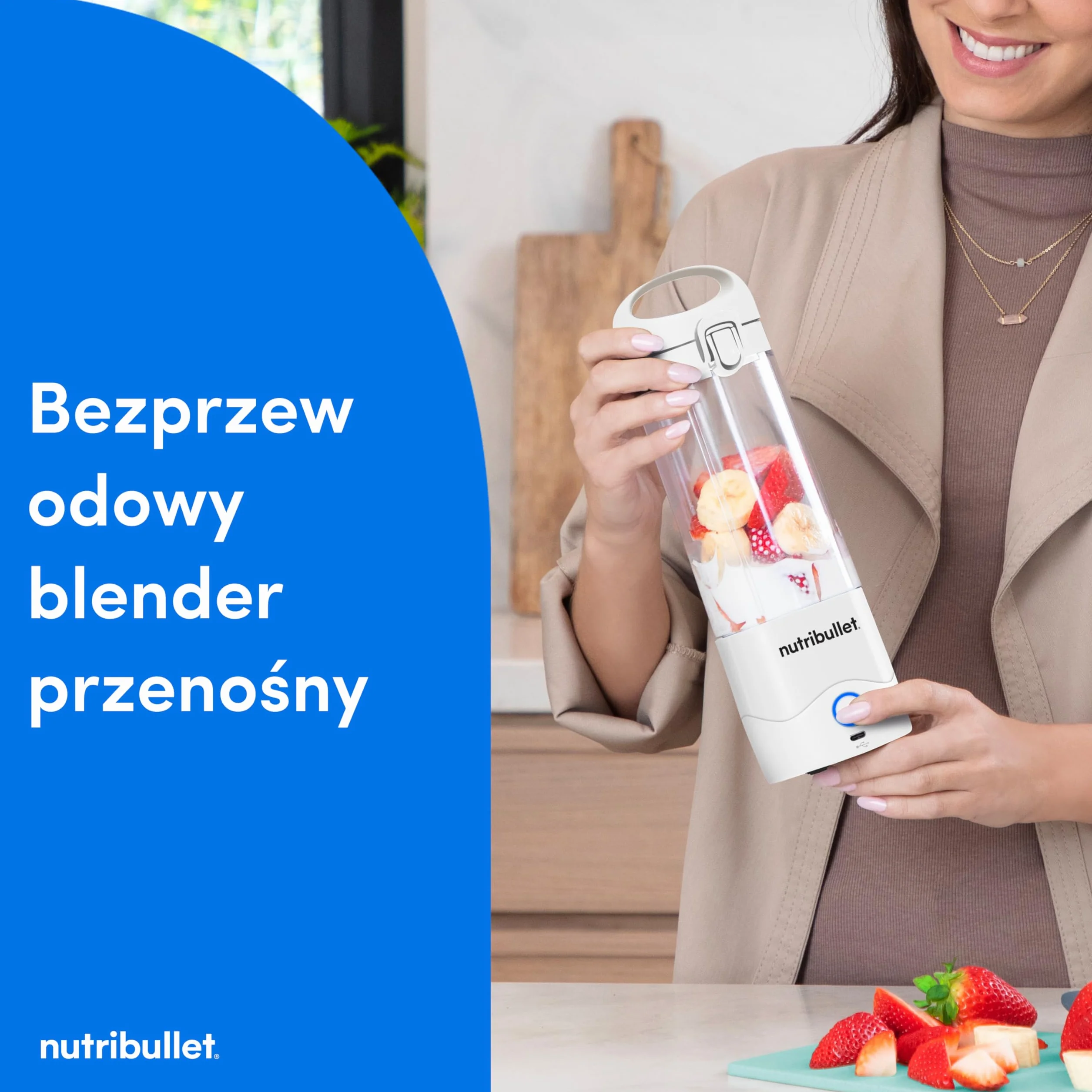 Nutribullet Mini Blender 475 ml Bez BPA Tritan 4-Stronne Ostrze Stal Nierdzewna USB-C Biały NBP003W