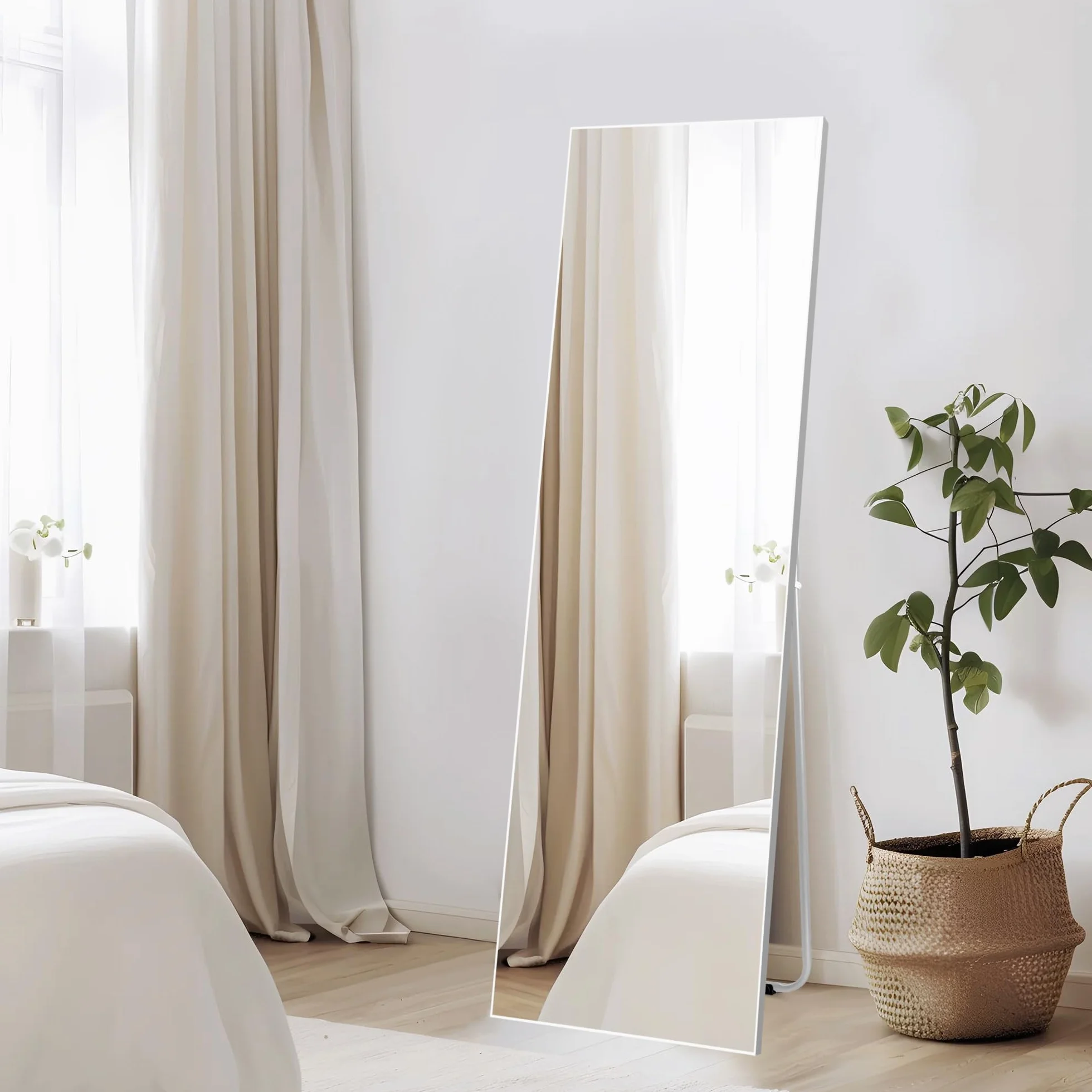 Lustro stojące 150 x 41 cm biała rama PCW szkło hartowane