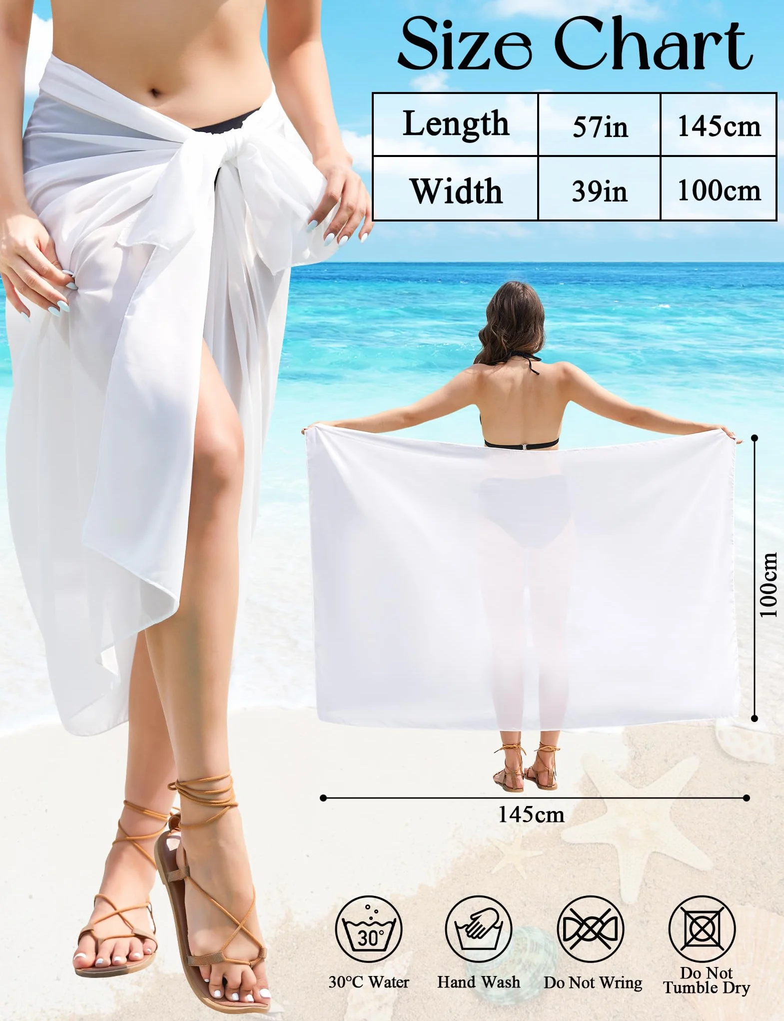 MELLIEX Pareo Kobiety Sea Sarong Letnie Damskie Bikini Narzuta na plażę Wrap Bikini Cover Up