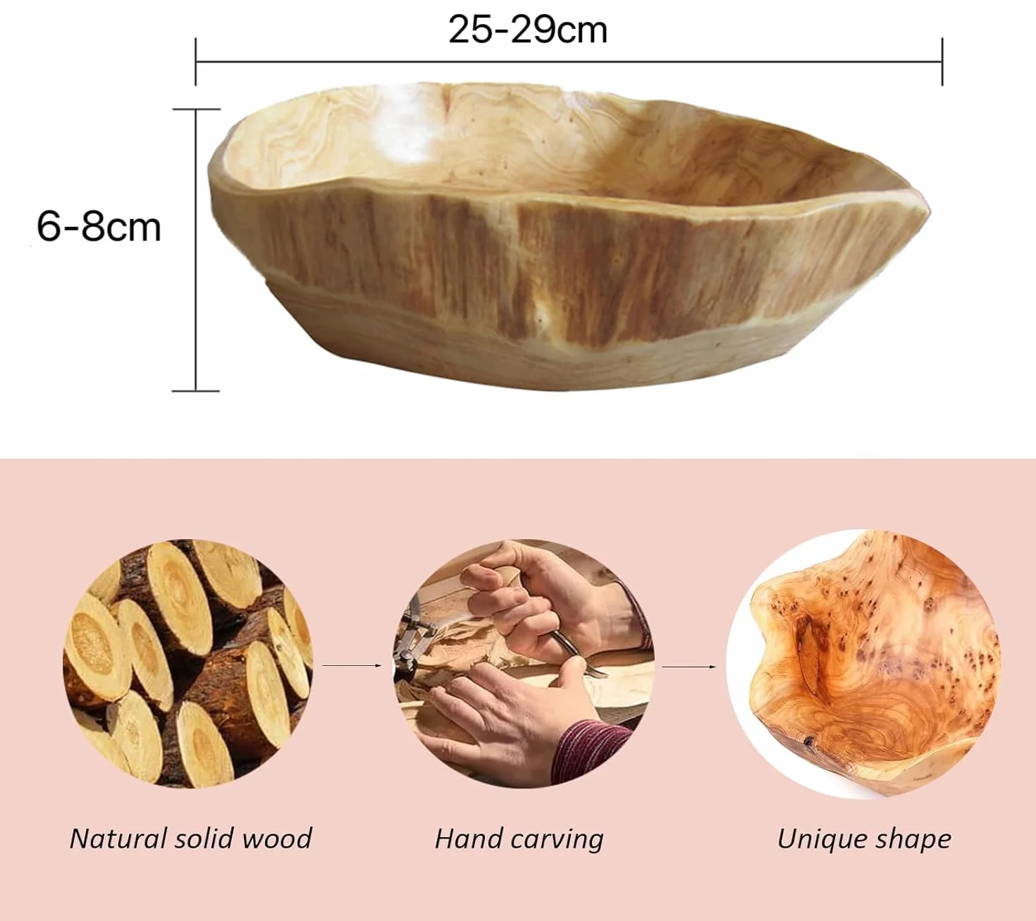 Drewniana misa na owoce ręcznie robiona naturalna nieregularna 25-29 cm