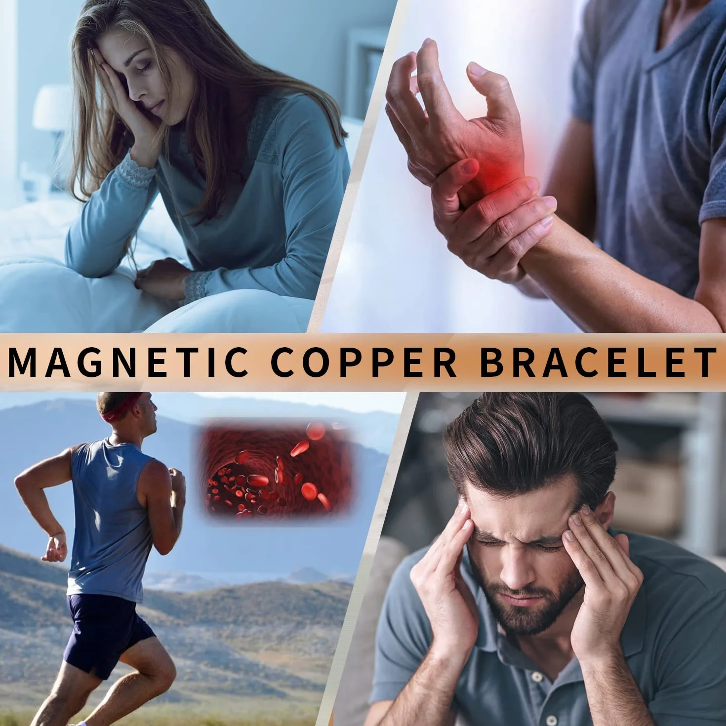 MagEnergy Bransoletka z 99,9% czystej miedzi, dla mężczyzn i kobiet, regulowana, z 8 magnesami, One Size, 99,9% czystej miedzi
