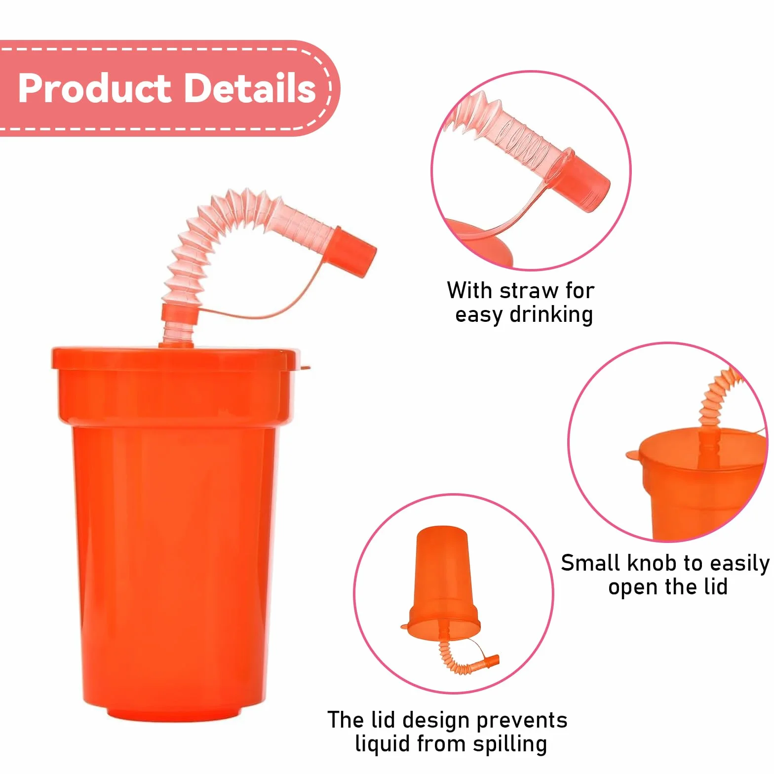 12 sztuk kubków, kubków imprezowych, z pokrywką i słomkami, 380 ml, plastikowe kubki wielokrotnego użytku, neonowe kubki do kawy mrożonej, zimnej i smoothie