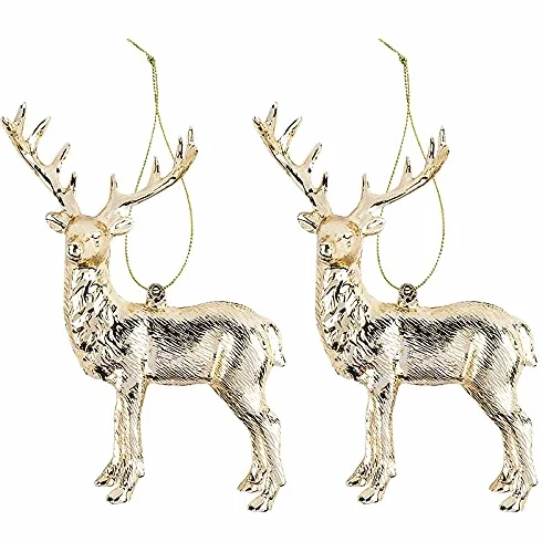 Ideen mit Herz Dekoracyjny jeleń | zawieszka | metaliczna | 2 sztuki | idealna jako dekoracja bożonarodzeniowa, dekoracja choinkowa (wzór 1 | 11,5 x 14,5 cm | złoty)