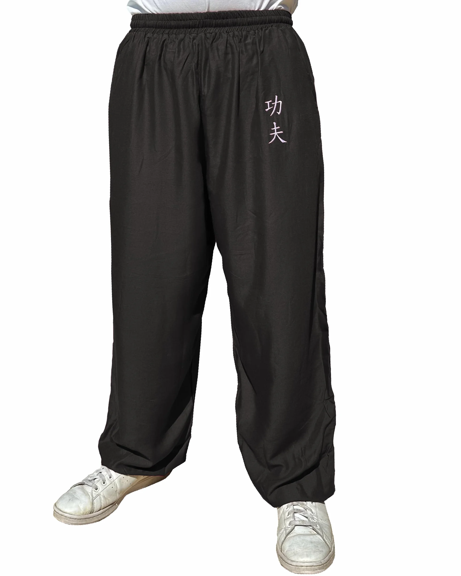 TAO MARTIAL Kung Fu Style Tai Chi i Wing Chun Spodnie z Luźnymi Kieszeniami Wiskoza, V3, Czarny Kung Fu, S (155-165cm)