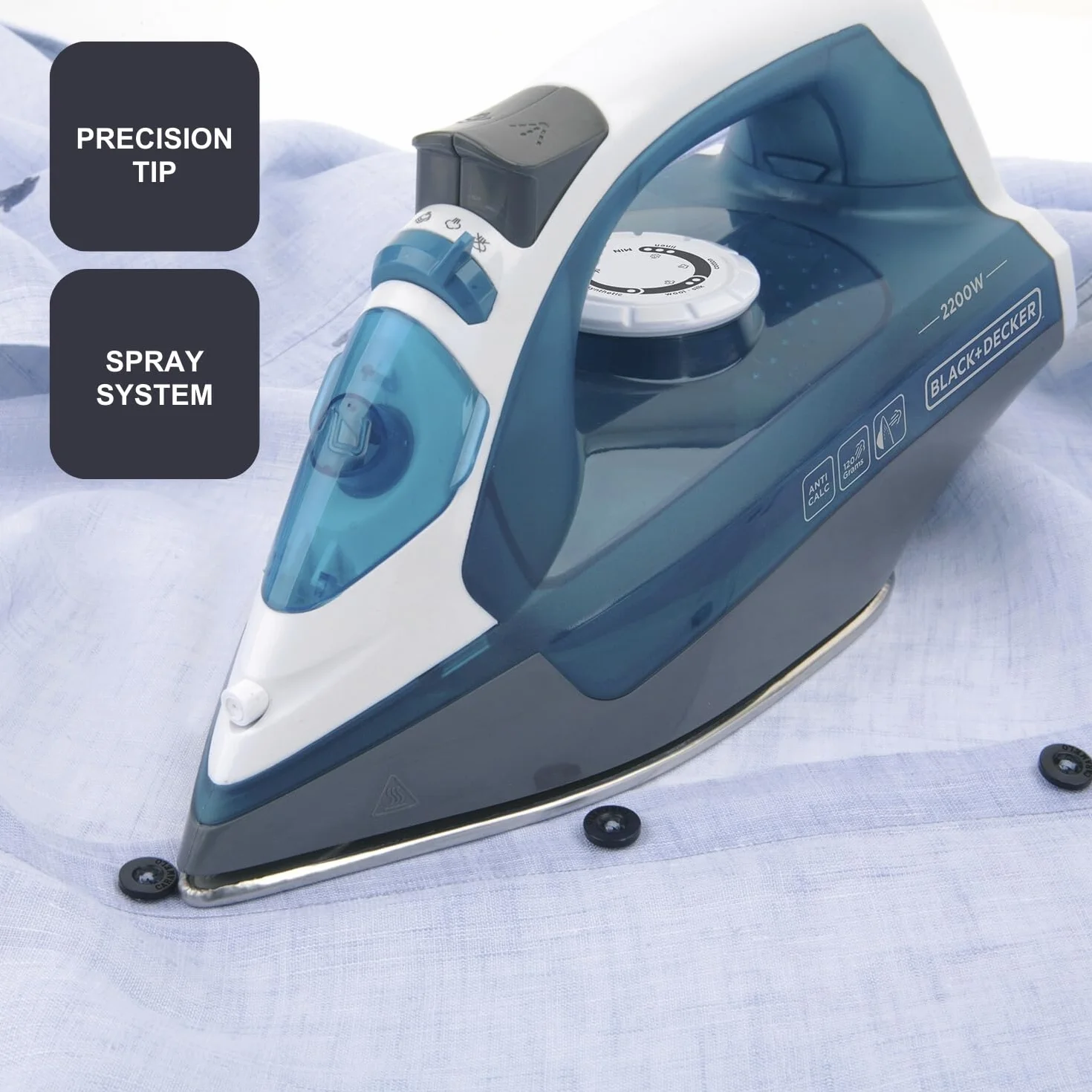 Black+Decker Niebieski BXIR2200E żelazko parowe, 2200, tworzywo sztuczne, 370 ml