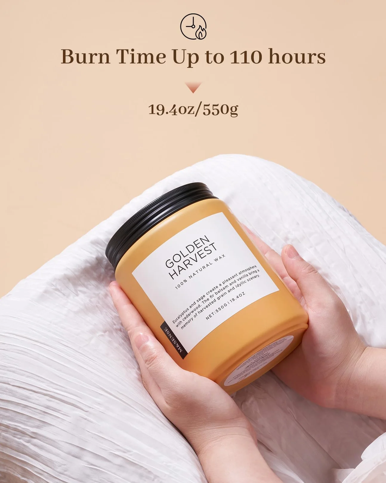 M&SENSE Złote zbiory Świece sojowe w szkle 2 knoty 550g 110h Eukaliptus & Balsamtuja prezent