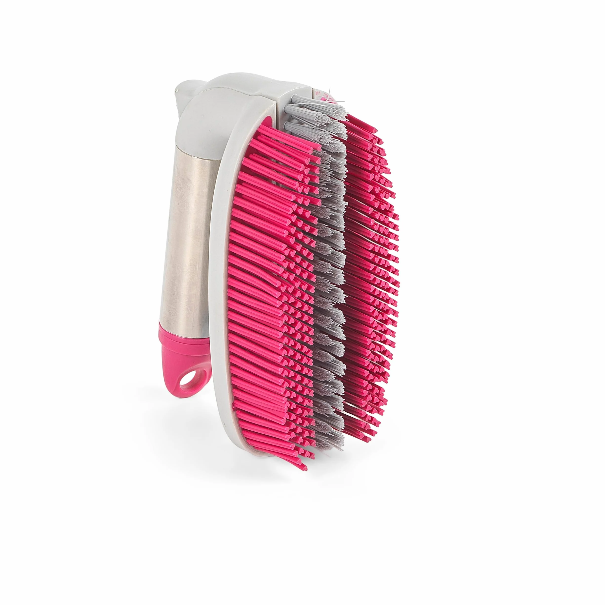 Kleeneze KL078957EU7 2 in 1 Rubber Head Scrubbing Brush, Carry Handle for Easy Use, Cleans Dishes/Pots Quickly, Pink/Grey