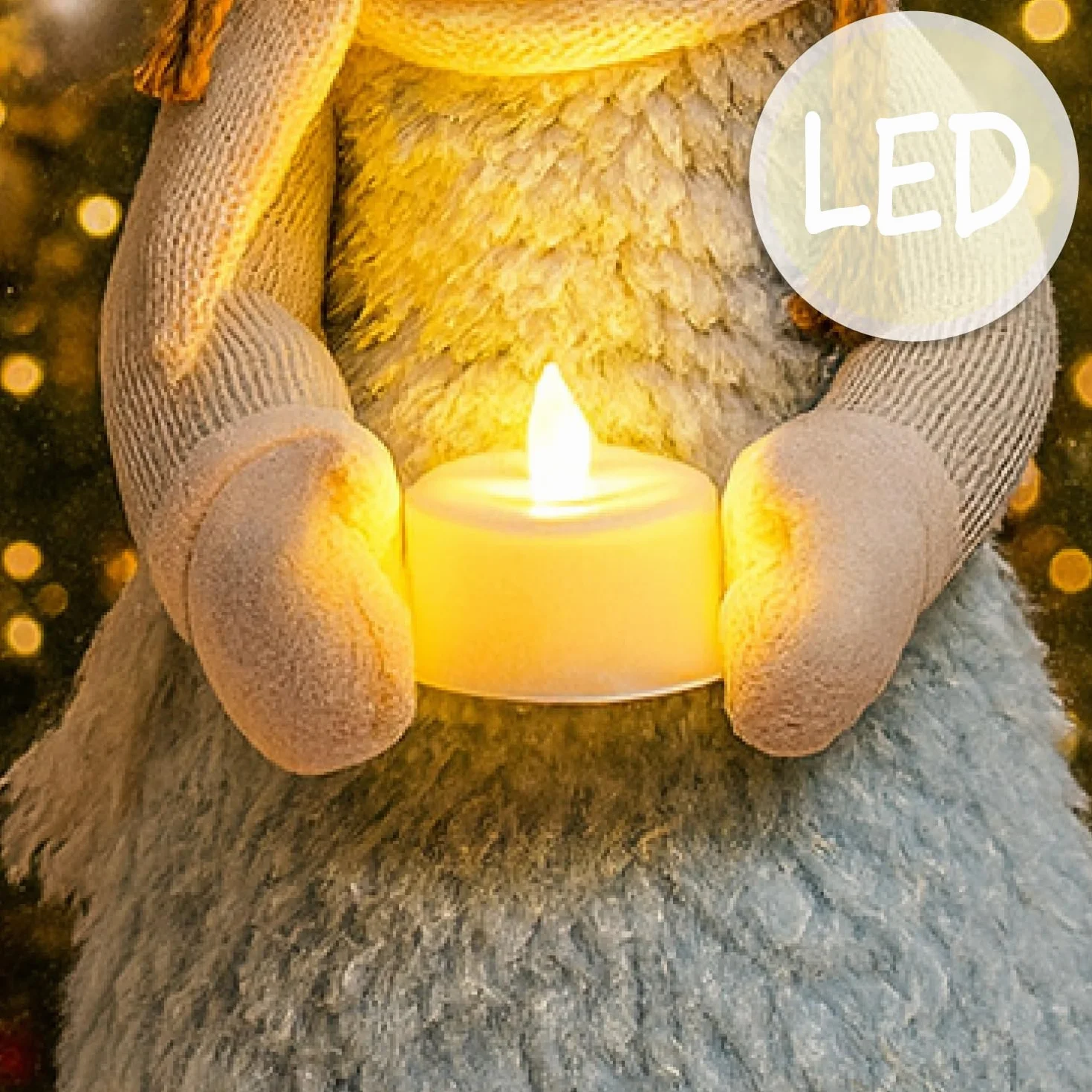 COM-FOUR® Dekoracja świąteczna dziewczynka ze świeczką - stojąca figurka świąteczna z migającym światłem LED (Rozmiar 1 - dziewczynka niebieska)