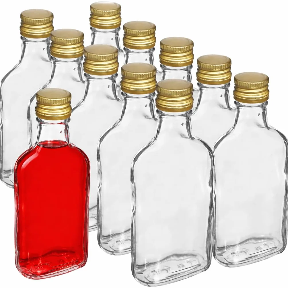 Butelki szklane 200 ml ze złotą zakrętką, 0,2 l, na likier, wódkę, ocet, olej (30)