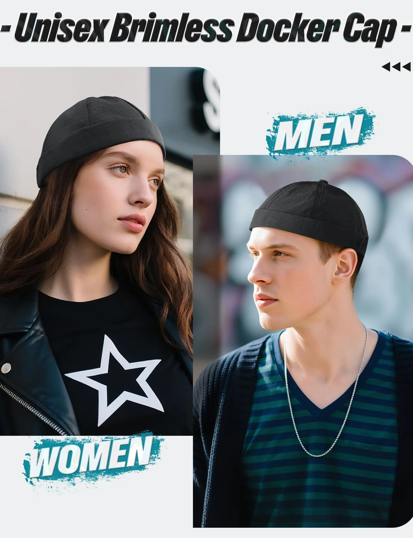 Becellen Czapka Docker Męska, Letnia Czapka Bez Daszka Regulowana, Czapka Marynarska, Męska Czapka Portowa, Czapka Beanie Docker, Czapka Męska i Damska, Unisex, Z Rolowanym Mankietem, Kask Uliczny