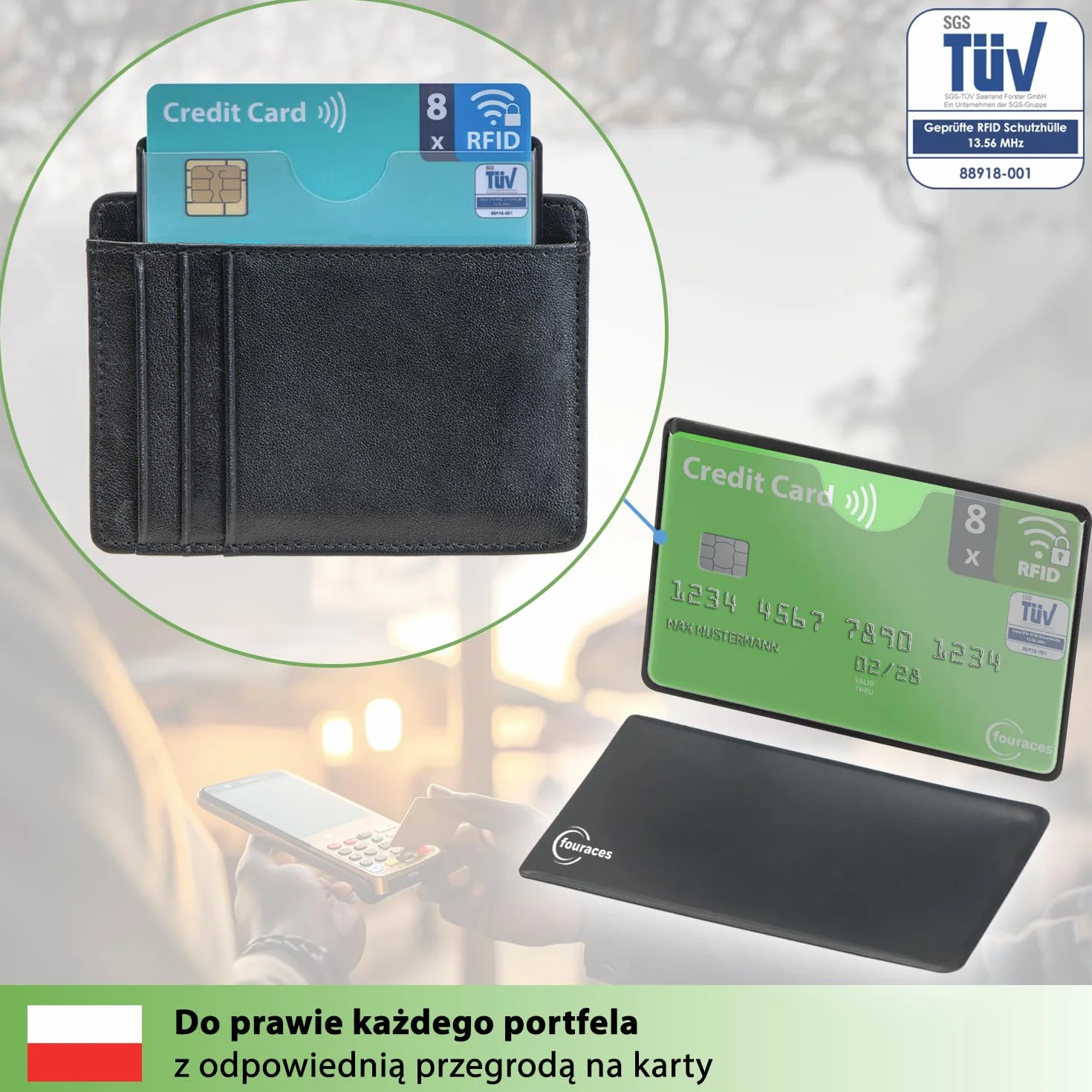 fouraces 8x etui ochronne z blokadą RFID – zabezpieczenie przed kradzieżą danych – etui ochronne NFC – etui na karty kredytowe i karty EC, etui z twardego plastiku na karty bankowe