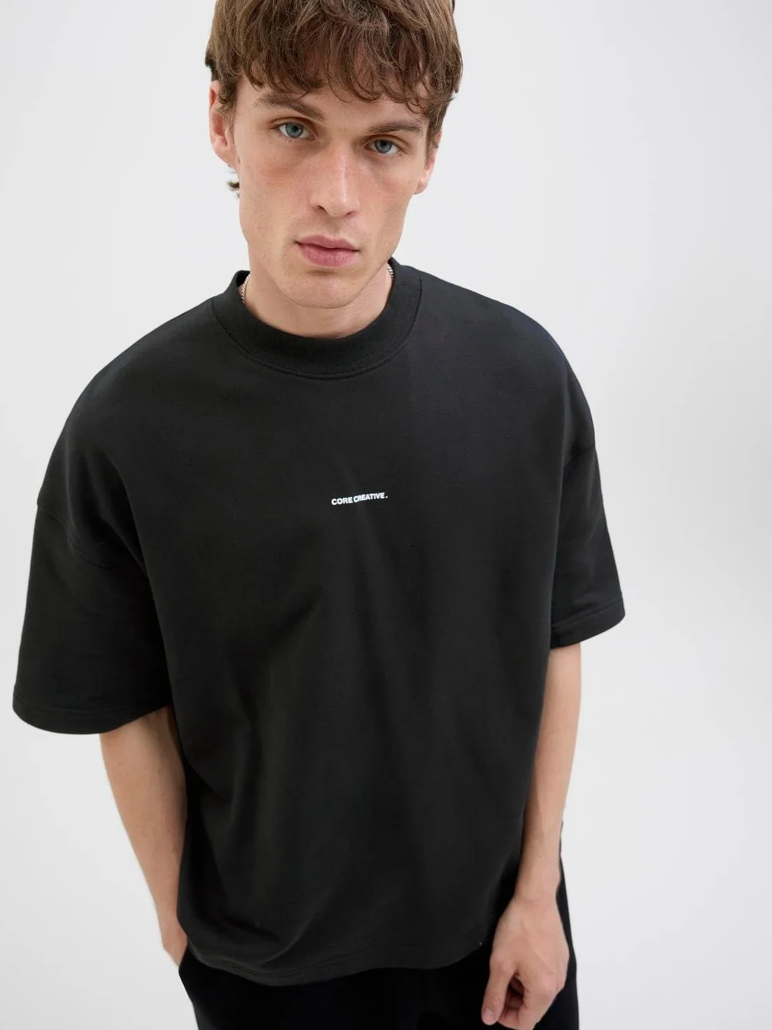 JACK & JONES Jcoinfinity Print Back Sweat Ss męskie, czarny, L