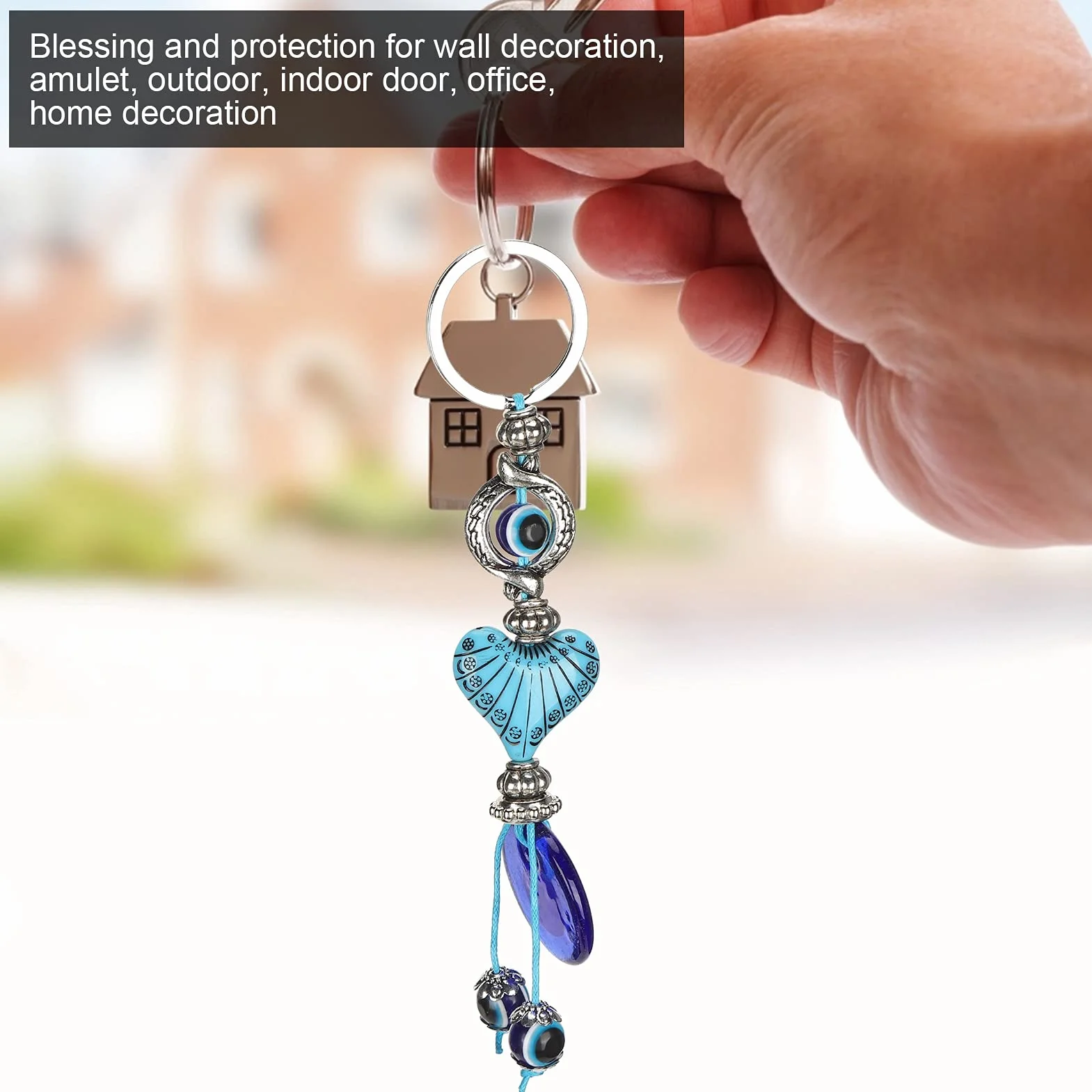Fydun 2 szt. Evil Eyes brelok do kluczy Lucky Eye kółko na klucze niebieski turkusowy amulet koraliki w kształcie serca zawieszka kółko na klucze biżuteria