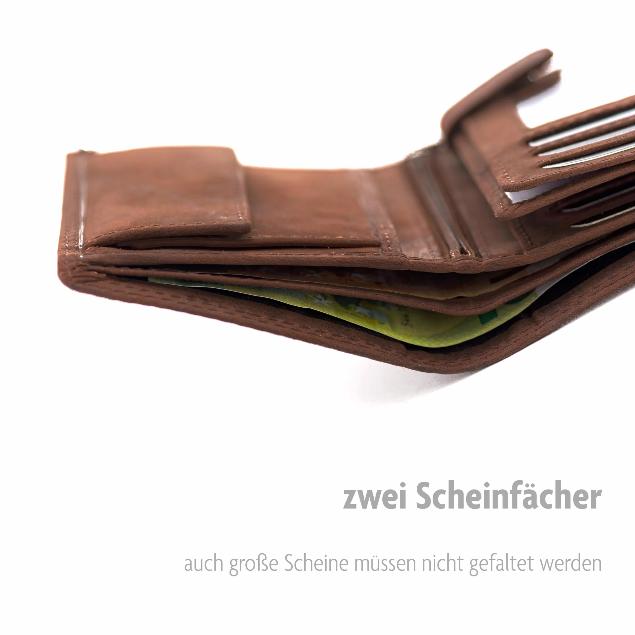 Fa.Volmer ® Skórzany portfel z prawdziwej skóry bawolej, duży portfel dla mężczyzn i kobiet, z certyfikatem TÜV, ochrona RFID, w kolorze brązowym i czarnym, żelazo