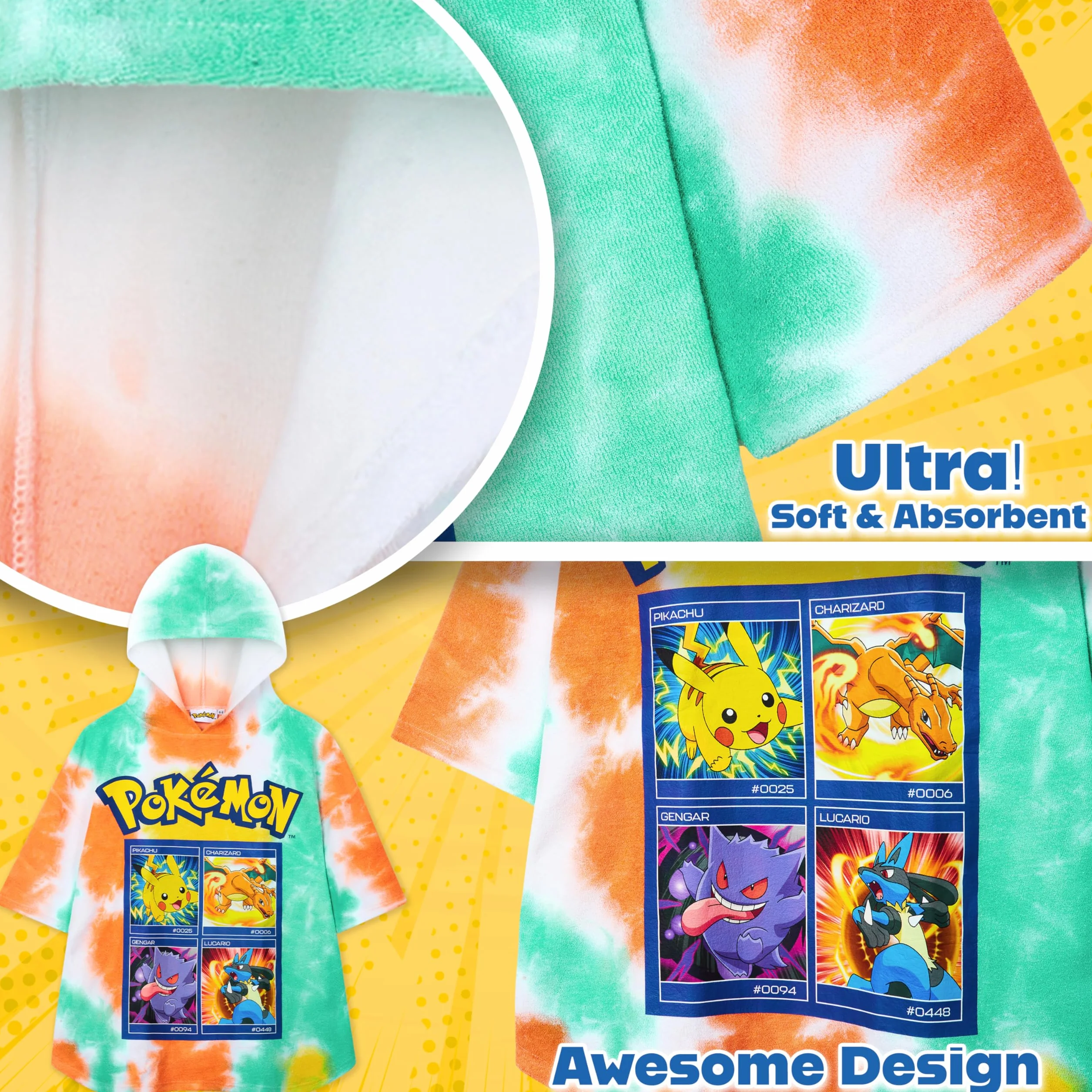 Pokémon Poncho dla chłopców (żółte, 6-9 lat)