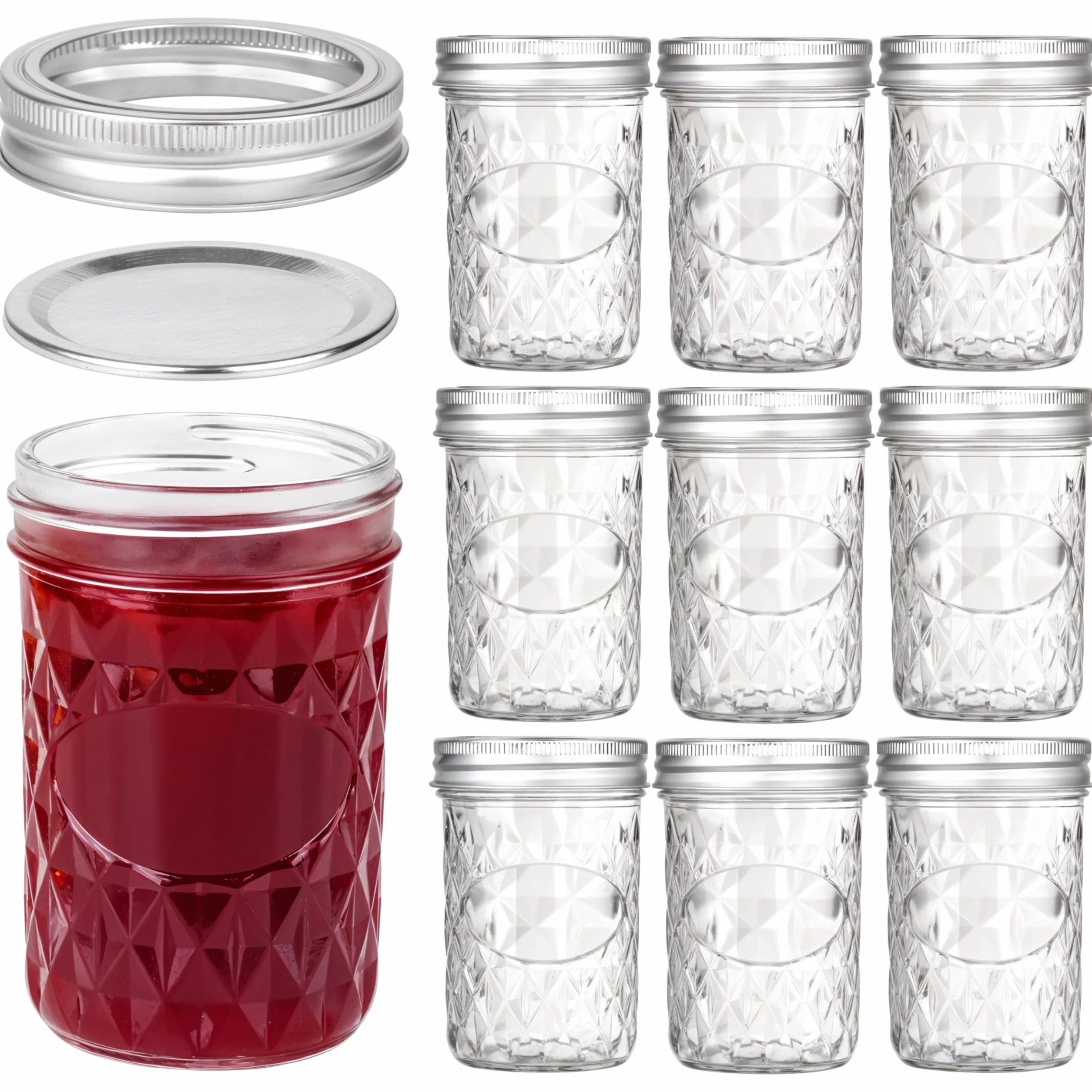Winter Shore Szklane słoiki 250ml z pokrywkami [10 szt.] - Do przetworów, przypraw, dżemu, miodu, jogurtu, owsianki - Srebrne szczelne pokrywki - Do zamrażania, fermentacji, kiszenia