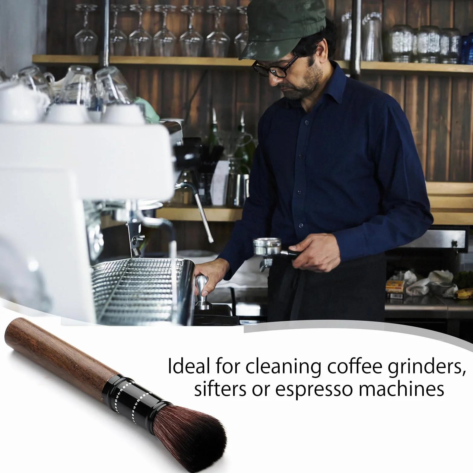 Szczotka do młynka do kawy APOMOONS, szczotka do czyszczenia espresso z hebanu