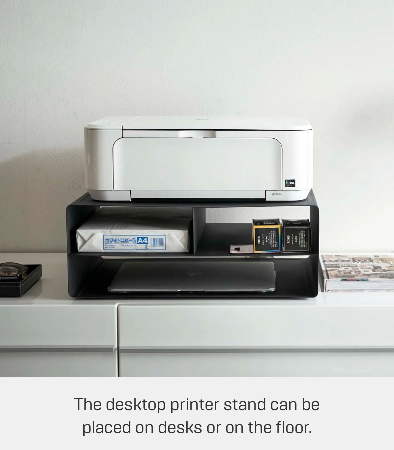 YAMAZAKI 4348-P Rolling Home Desktop Printer Stand-Computer Accessory Organizer | Stal | Biuro, Stop, Czarny