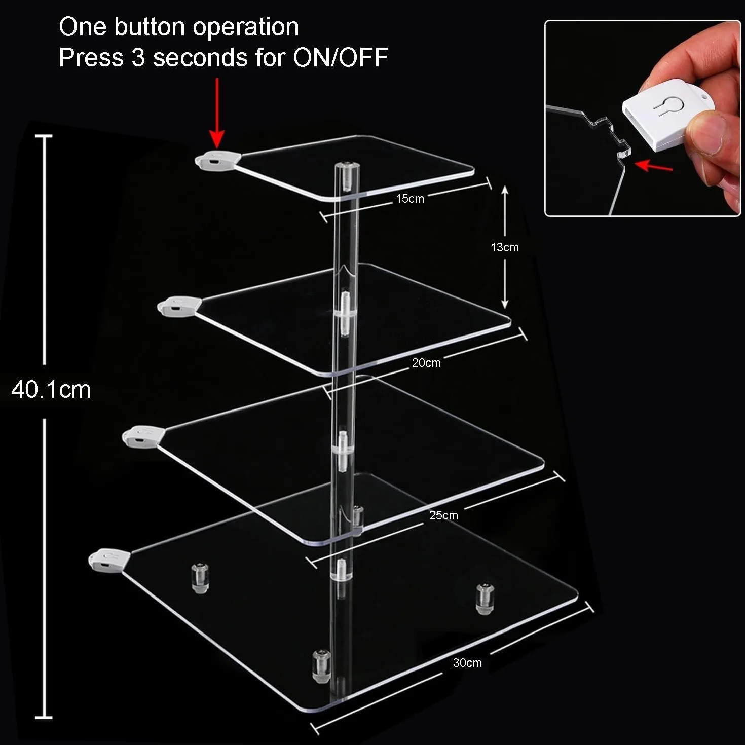 Akrylowy stojak na babeczki LED 4-poziomowy ładowalny 15-30 cm
