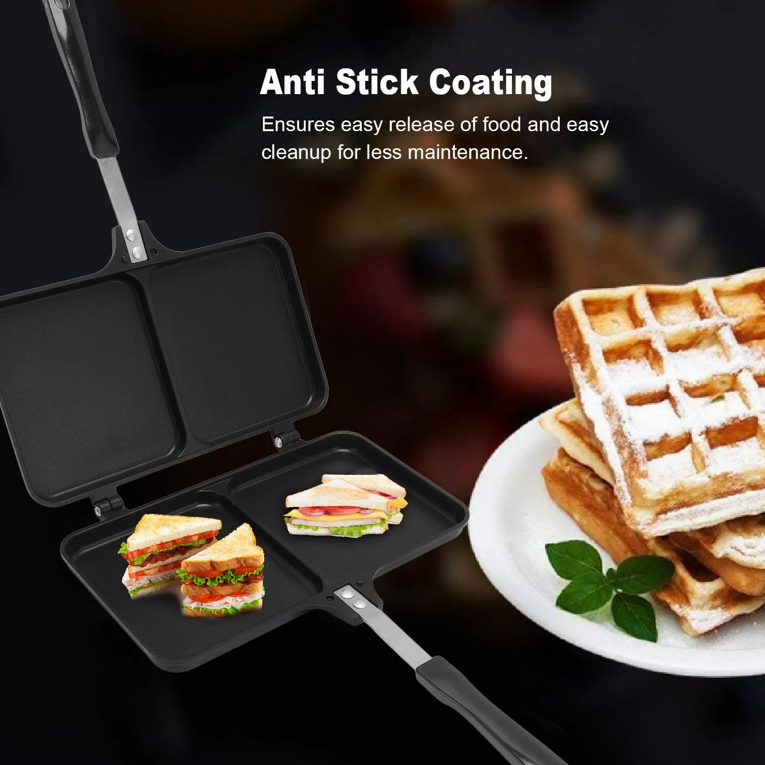 Patelka Aluminiowa Dwustronna Bystry Smażenie Panini z Uchwytem Odłączoną Grillowaną Klapką
