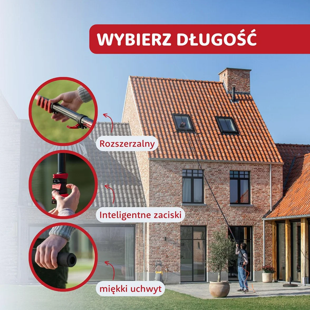 Aquascopic Aluminiowy drążek teleskopowy 7,2 m All-in-One ze szczotką do paneli słonecznych, 5-powierzchniową szczotką, szczotką do szorowania i myjką Combi – profesjonalny czyściciel