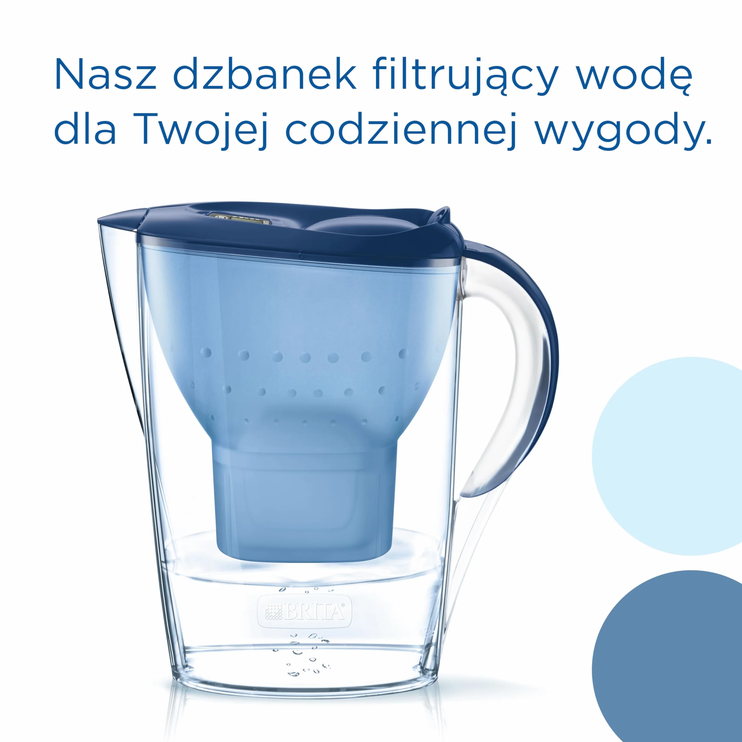 BRITA Dzbanek filtrujący Marella niebieski (2,4 l) z 3 orgyinalnymi filtrami BRITA MAXTRA PRO Pure Performance redukującymi chlor, kamień, PFAS i metale – elegancja i funkcjonalność