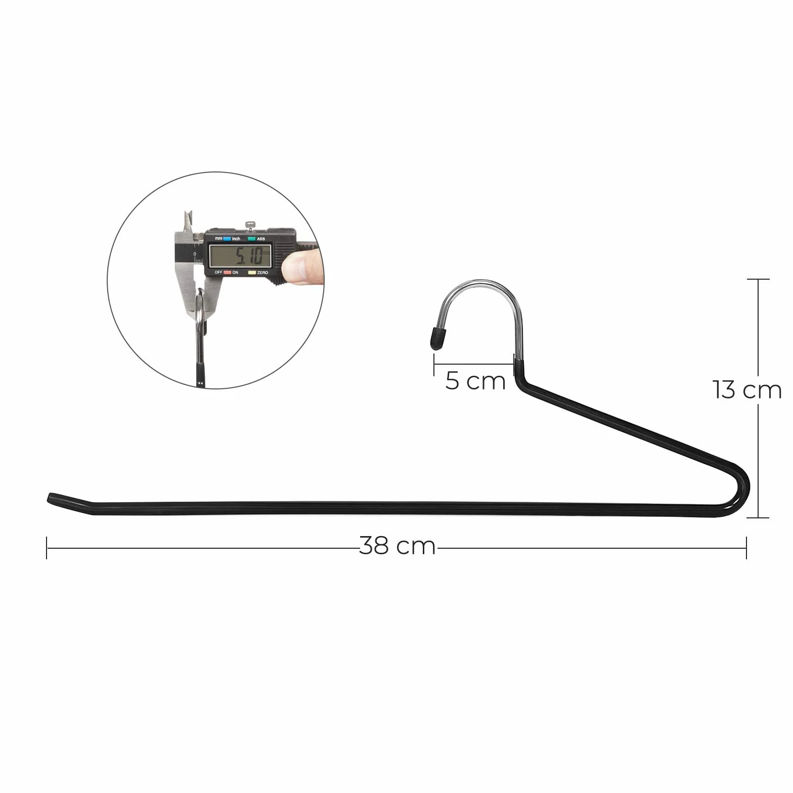 SONGMICS Wieszak na ubrania z metalu, 20 sztuk, wieszak na spodnie, wykonany z drutu o średnicy 5 mm, powlekany tworzywem sztucznym PCW, antypoślizgowy, 38 cm, chromowany czarny CRI004-20