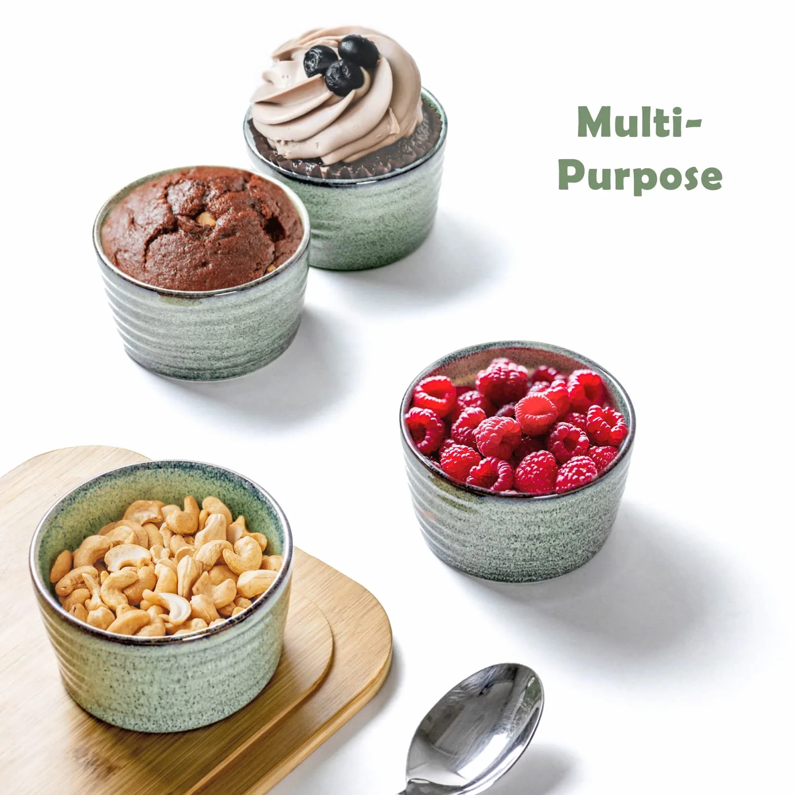 Foremki do ciasta Ramekin 4 x 240 ml Porcelana Szara Zielony do sufletu i muffinek
