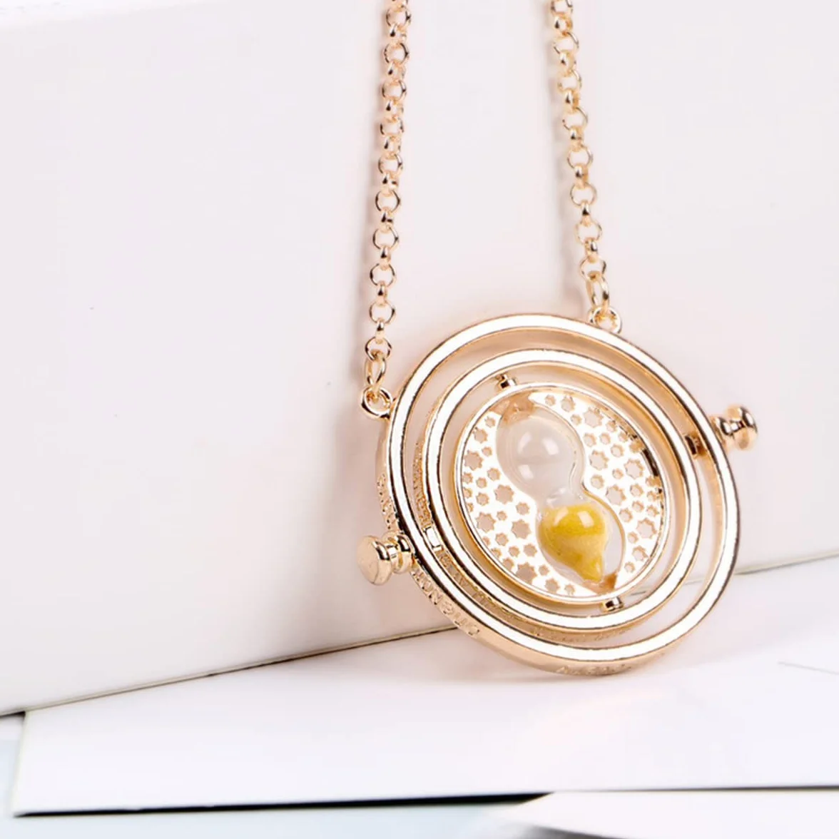 Naszyjnik Harry Potter, Obrotowy O 360 Stopni, Wisiorek Z Klepsydrą, Time Turner Granger, Magiczny Naszyjnik Dla Dziewczyny, 1, Cynk, Bez kamieni szlachetnych