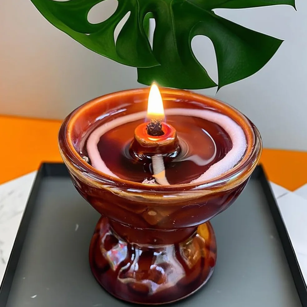 Yardwe Ceramiczna Lampa Naftowa Retro z Regulowanym Płomieniem do Wnętrz