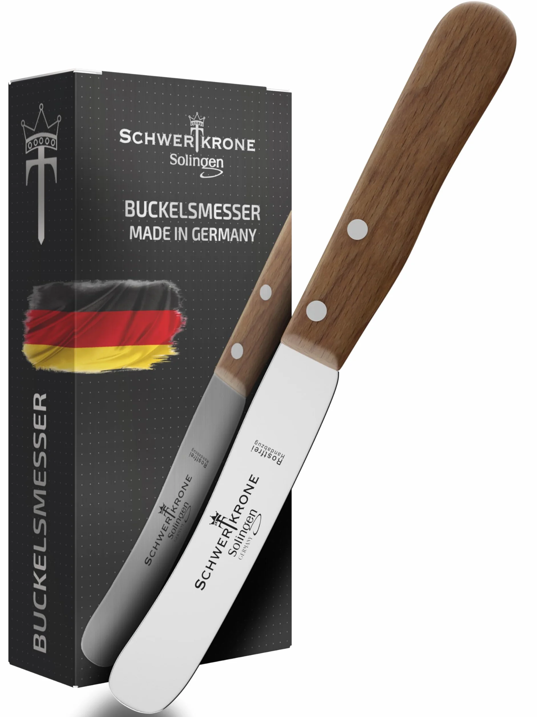 Schwertkrone Buckelsmesser nóż śniadaniowy z Solingen, wyprodukowany w Niemczech (drewno bukowe) (1 sztuka)