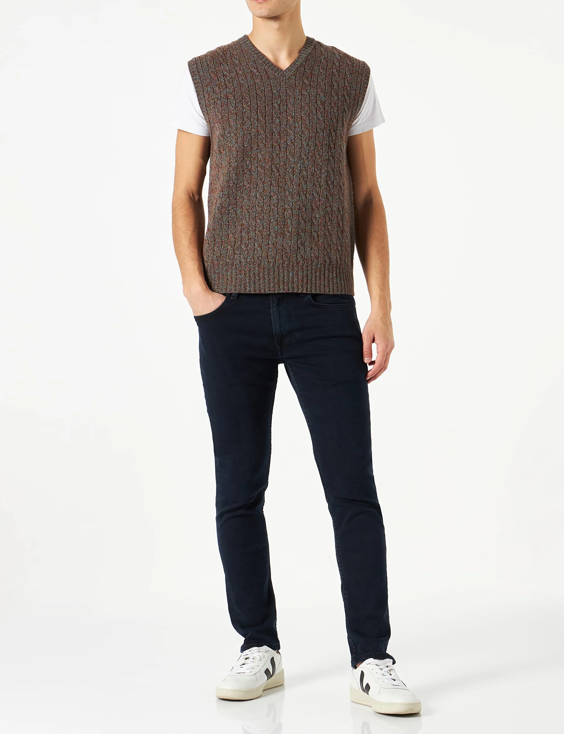 United Colors of Benetton Kamizelka męska 103mu4003 sweter, zielony niebieski, 6n7, XS