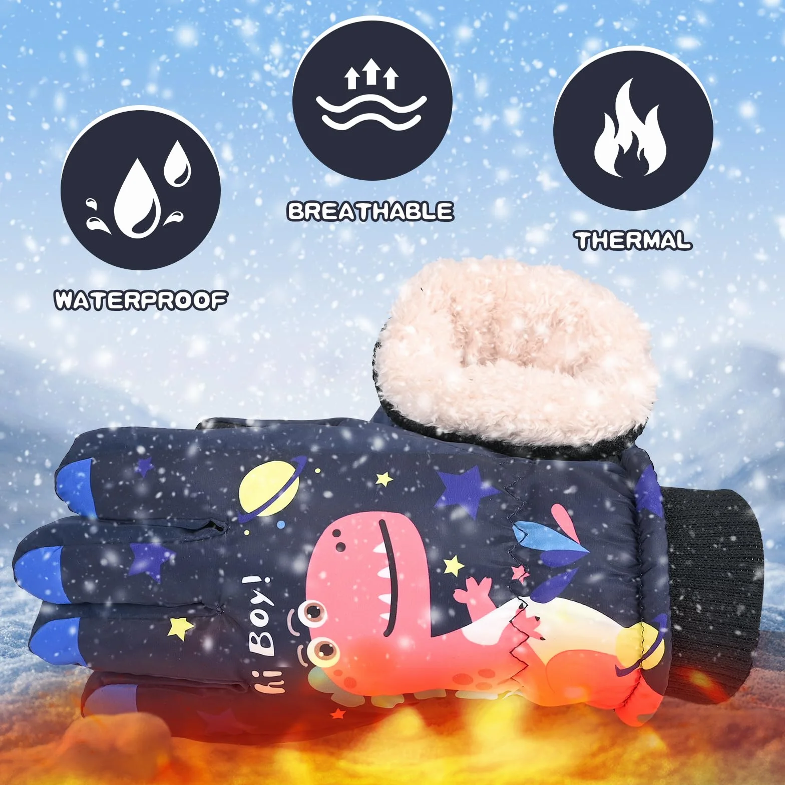 Dziecięce rękawice narciarskie, rękawice narciarskie dla nastolatków zimowe rękawice śnieżne ciepłe rękawiczki snowboardowe rękawice dziecięce 8-14 lat