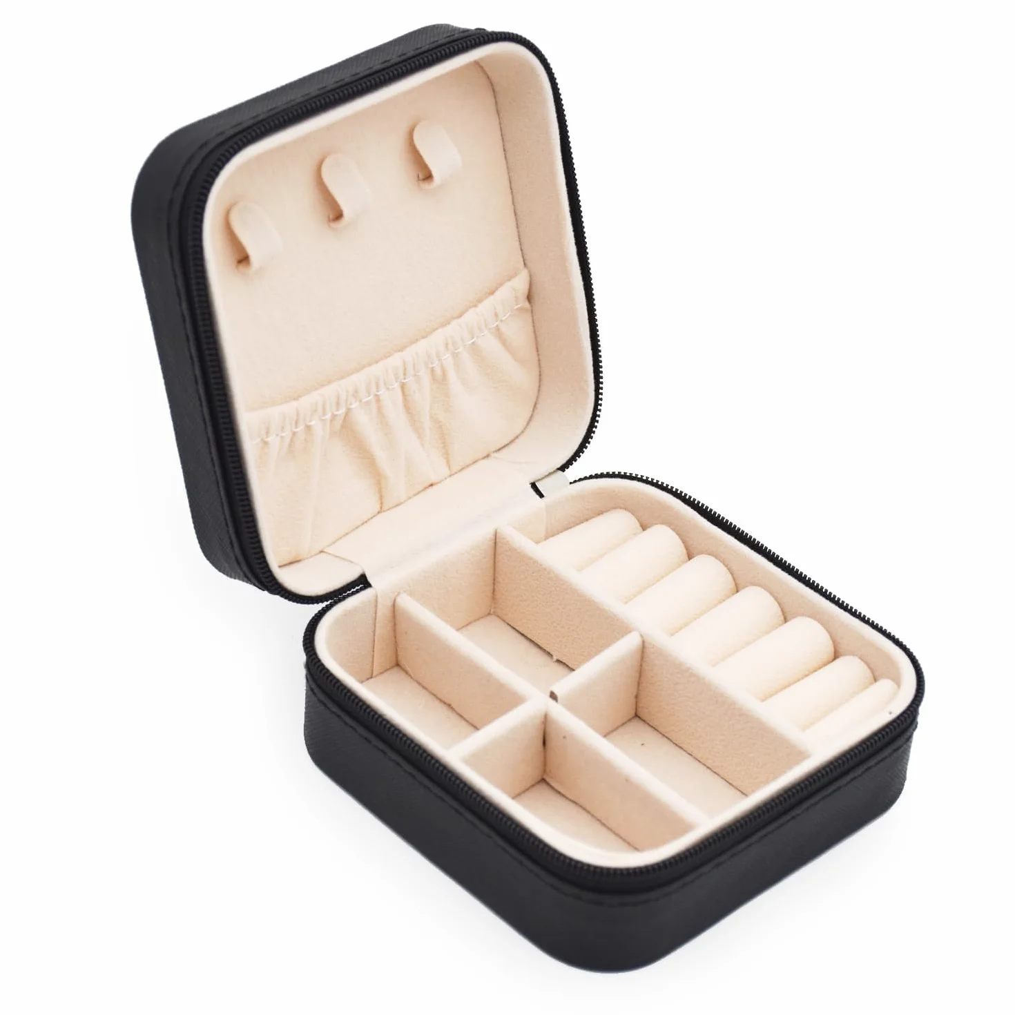 Przenośne podróżne mini pudełko na biżuterię skórzane pudełko na biżuterię pierścionek organizer etui do przechowywania pudełko prezentowe dziewczyny kobiety (czarne)