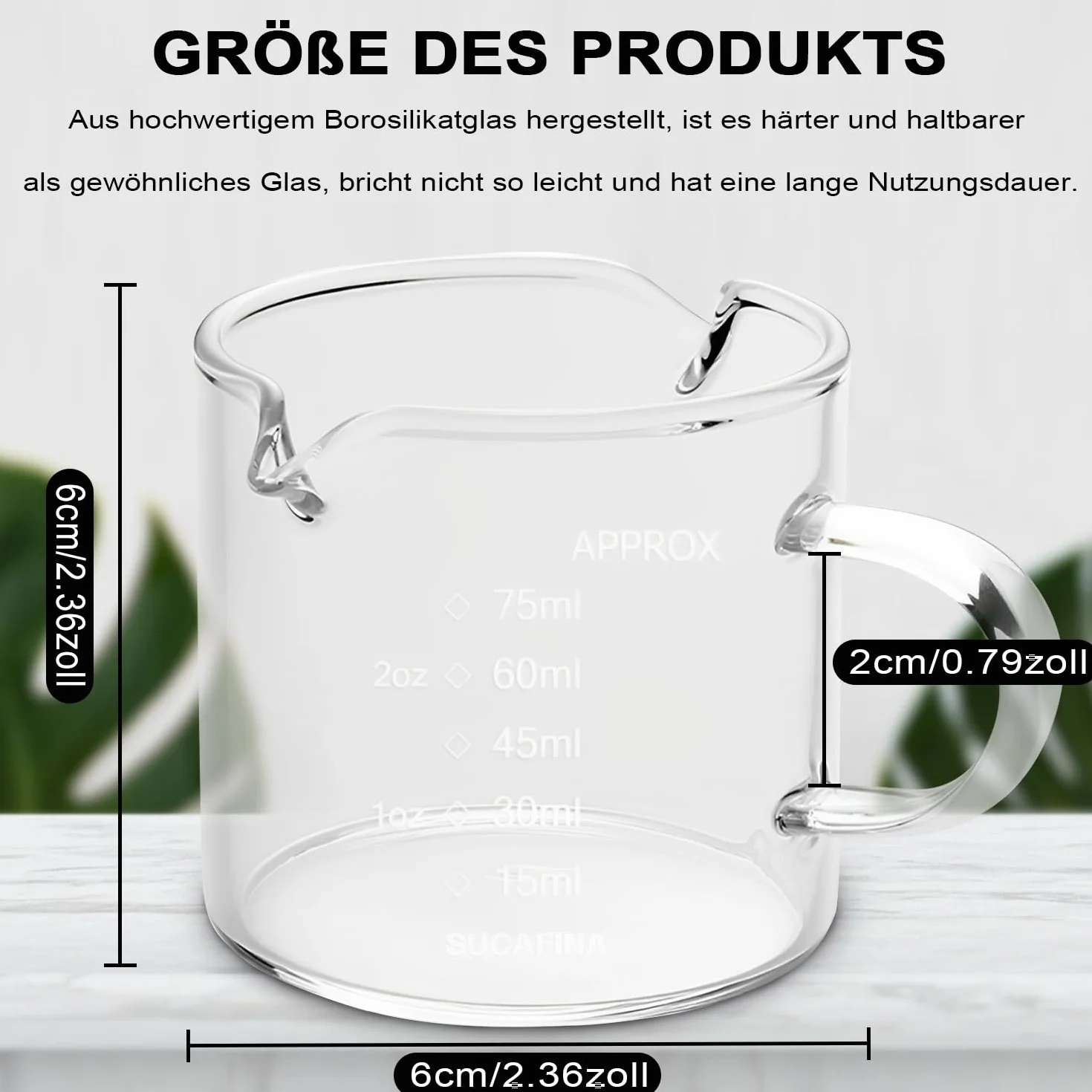 LATRAT szklany kubek z miarką 100 ml do mleka, kawy, espresso