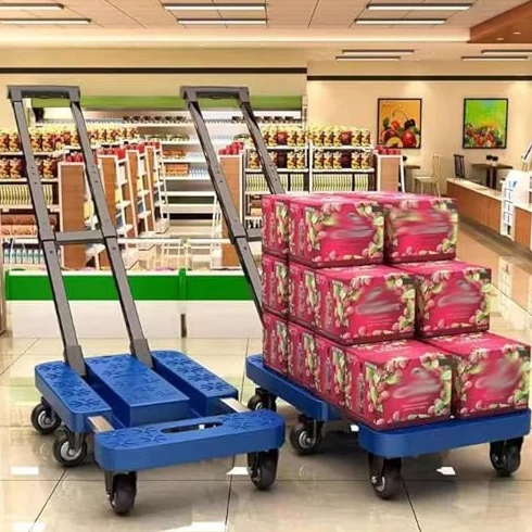 Składany wózek płaski, mobilny wózek użytkowy, trwały plastik, idealny do domu, biura, magazynu, łatwy transport i przechowywanie