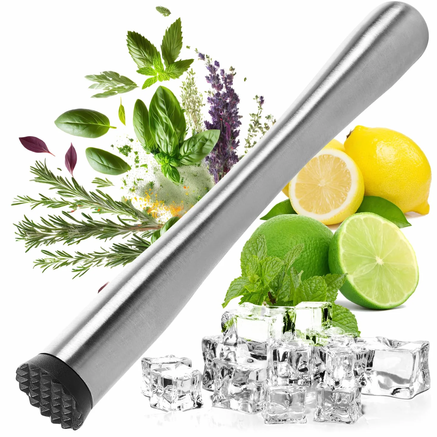 Cocktail Muddler - Kruszarka do lodu ze stali nierdzewnej - Kruszarka do lodu - Zaprawa koktajlowa z plastikowa glówka - Wyciskacz do wapna - Akcesoria barowe (1 sztuka - tluczek)