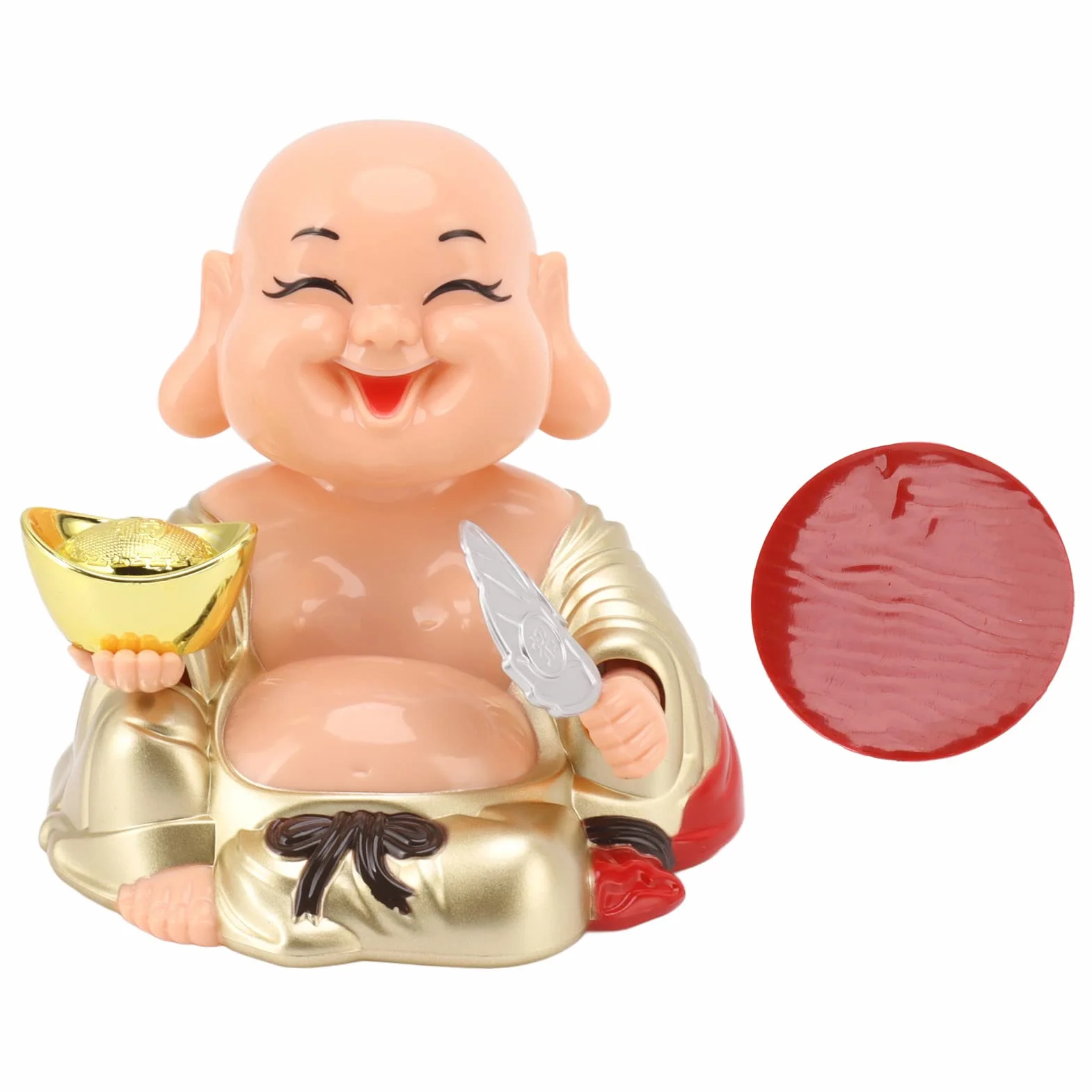 Zabawna Słoneczna Śmiejący się Budda Ozdoba Automatyczna Kiwająca Głową Uśmiechnięty Budda z Tworzywa Sztucznego 9,5 x 9,5 x 9,3 cm do Biurka Okna Domu