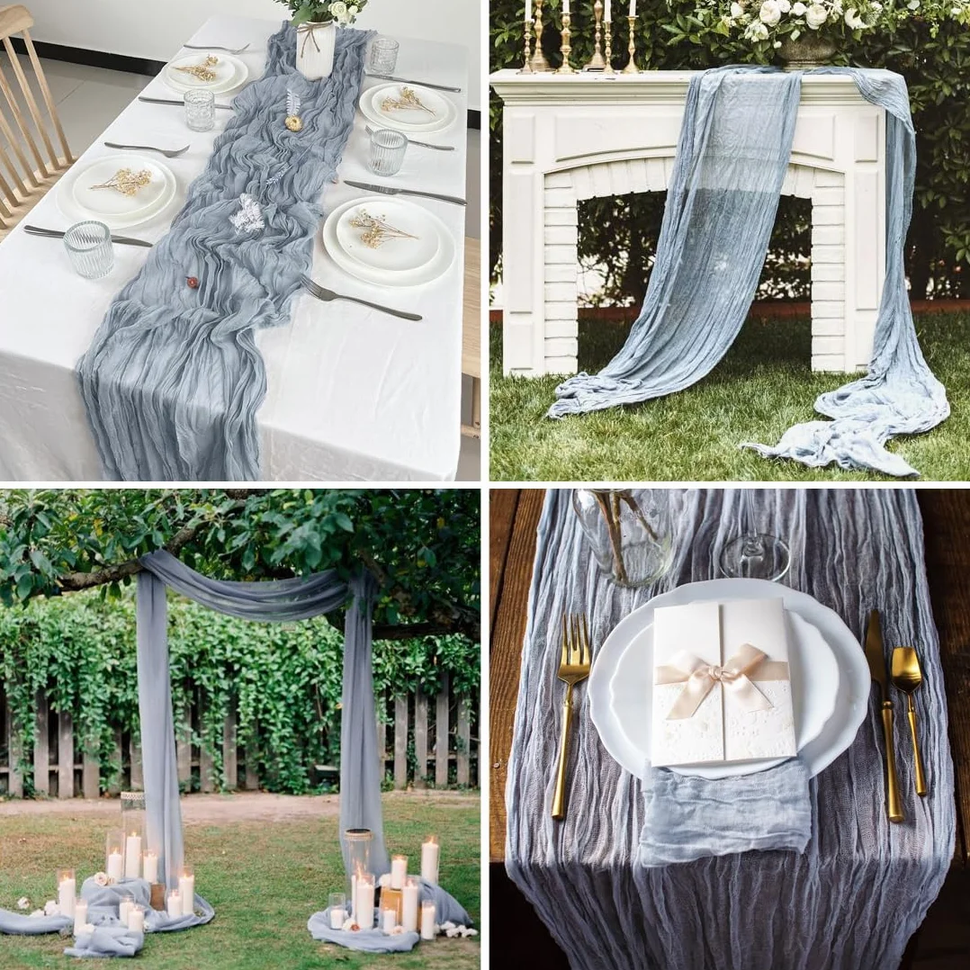 Niebieski bieżnik na stół, 90 x 400 cm, gaza, bieżnik na stół, bieżnik na ser w stylu boho, rustykalna elegancka dekoracja stołu na wesele, chrzest, baby shower, urlop, imprezę