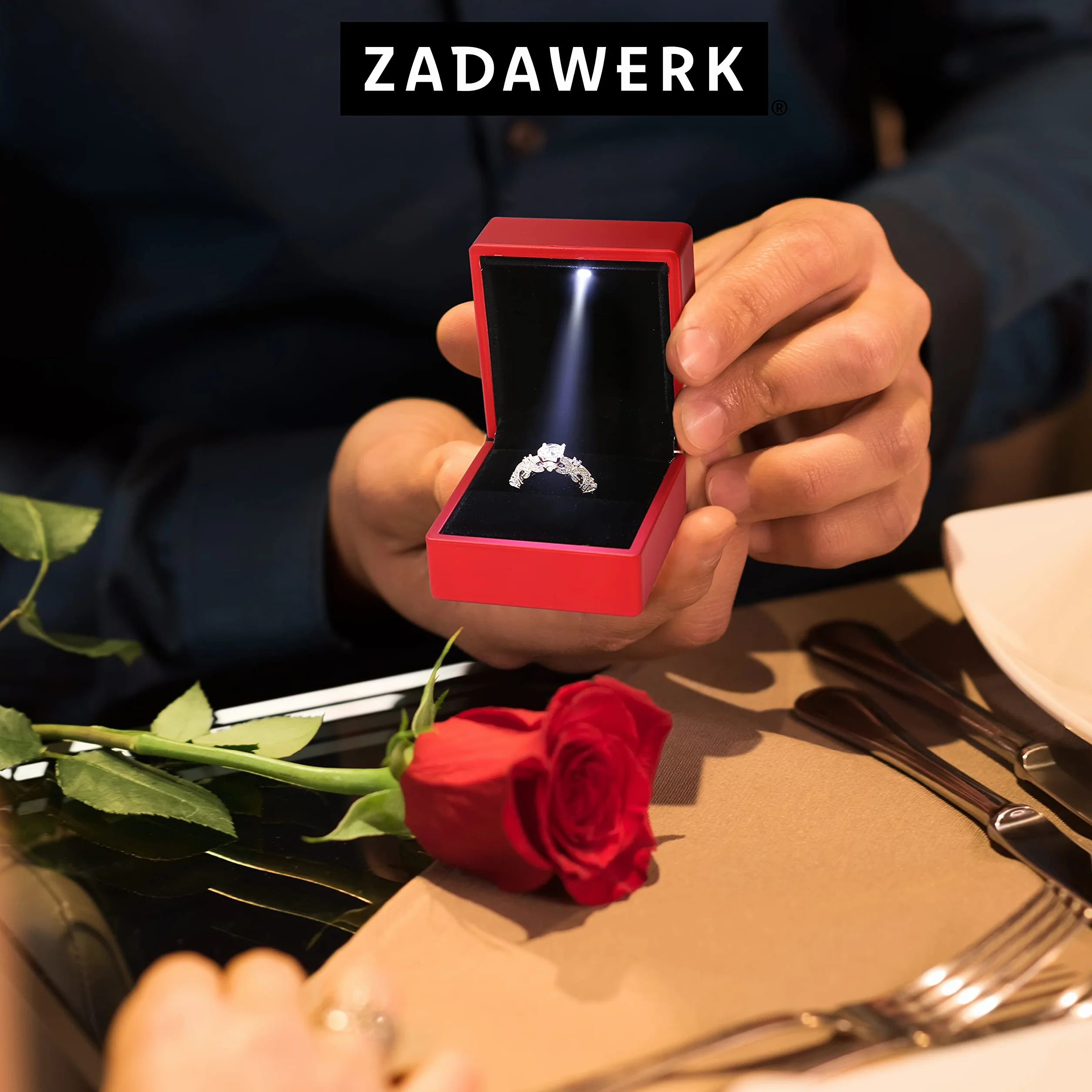 Pudełko na obrączki - z diodą LED - czarne - biżuteria, ślub, zaręczyny, zaręczyny
