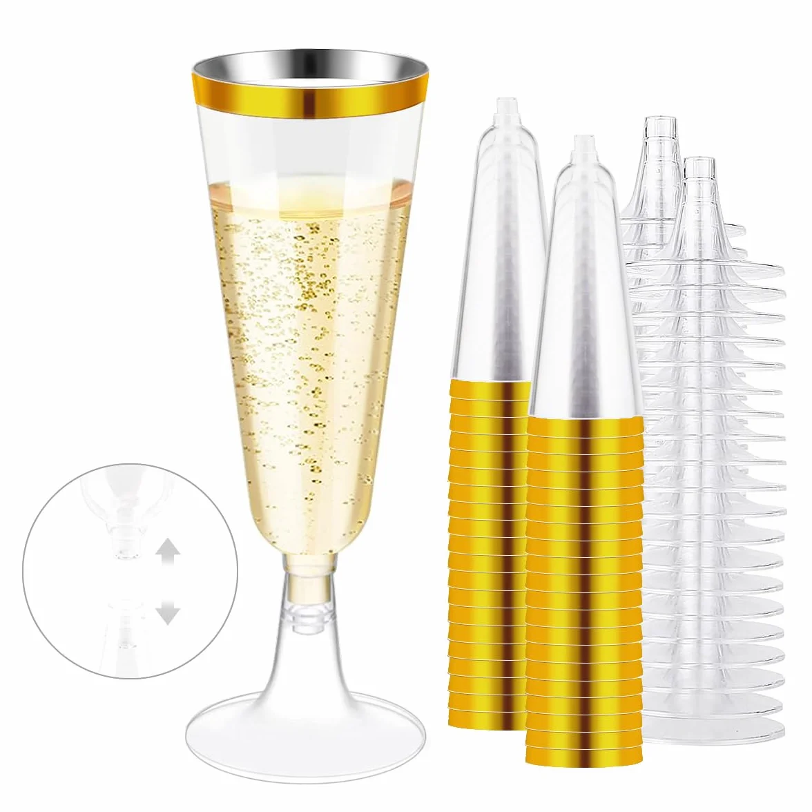 Kieliszki do szampan, plastikowe, 25 sztuk, wielokrotnego użytku, do piwa, na wesele/urodziny/wieczór kawalerski/rocznicę, 150 ml