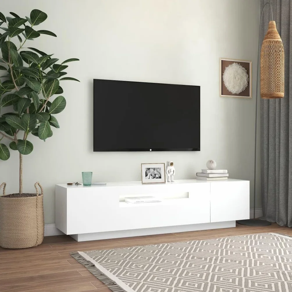 Szafka pod telewizor z oświetleniem LED, biała, 160 x 35 x 40 cm