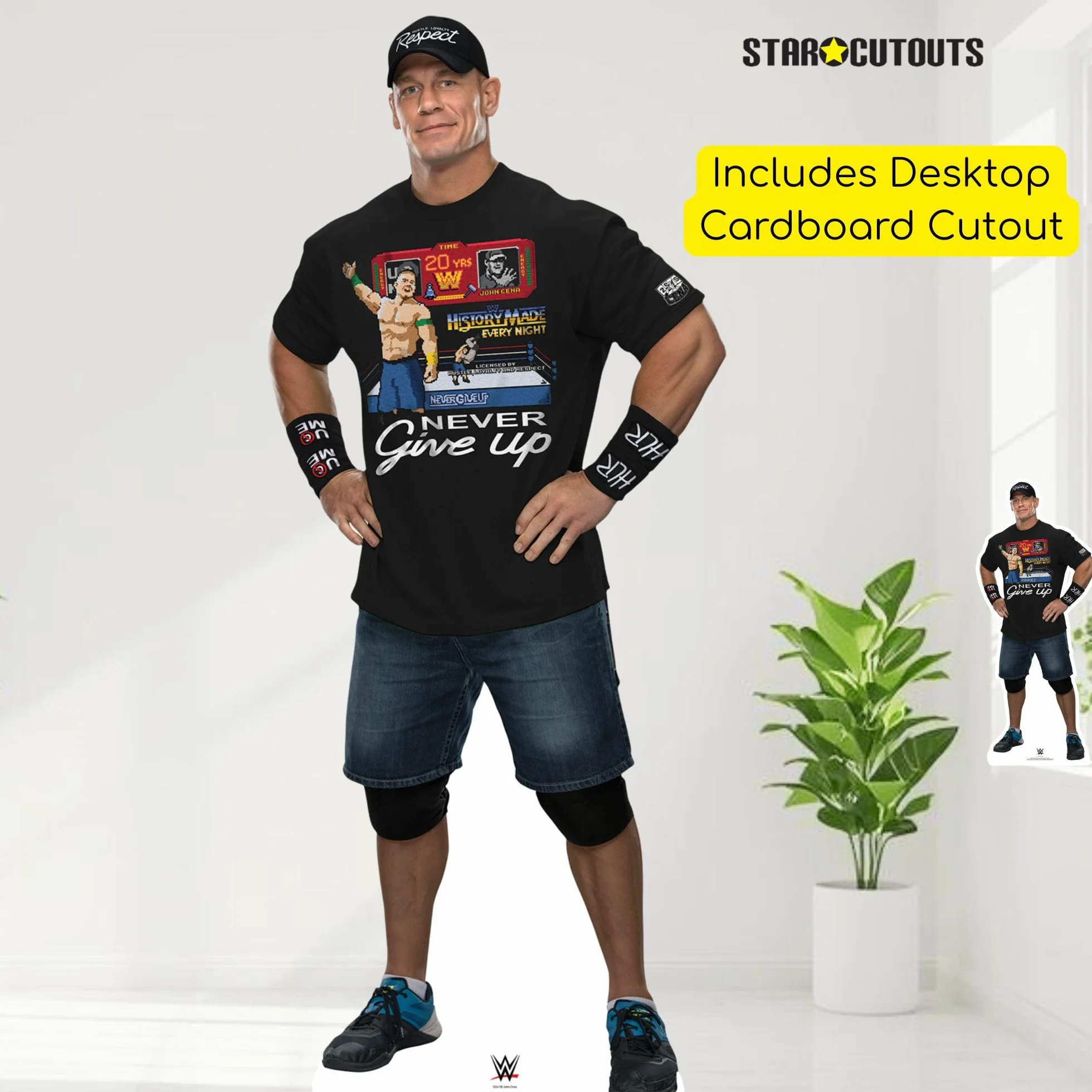 STAR CUTOUTS SC4158 John Cena Czarny strój WWE Lifesize Kartonowe wycięcie z Mini Professional Wrestling Champion