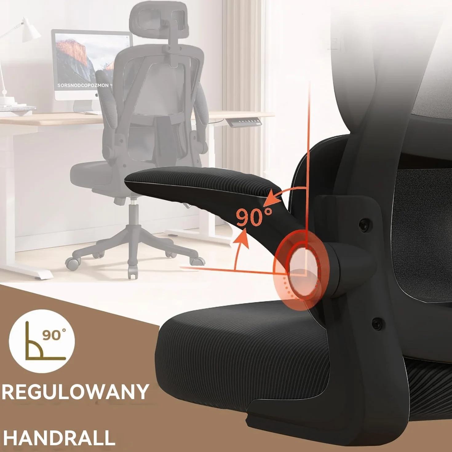 Ergonomiczne Krzesło Biurowe - Czarny | Regulowane Krzesło Biurowe z Wysokim Oparciem z Siatki,Wsparciem Lędźwiowym,Podłokietnikami Odwracanymi | Do Domowego Biura,Gier,Nauki
